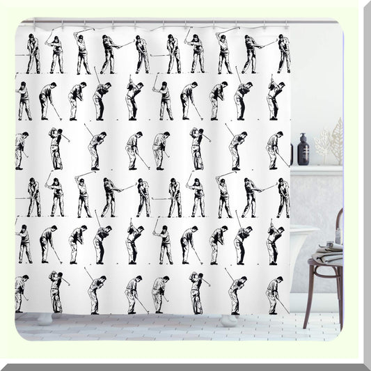 Golf Swing Shower Curtain 69x84 Charcoal Grey White