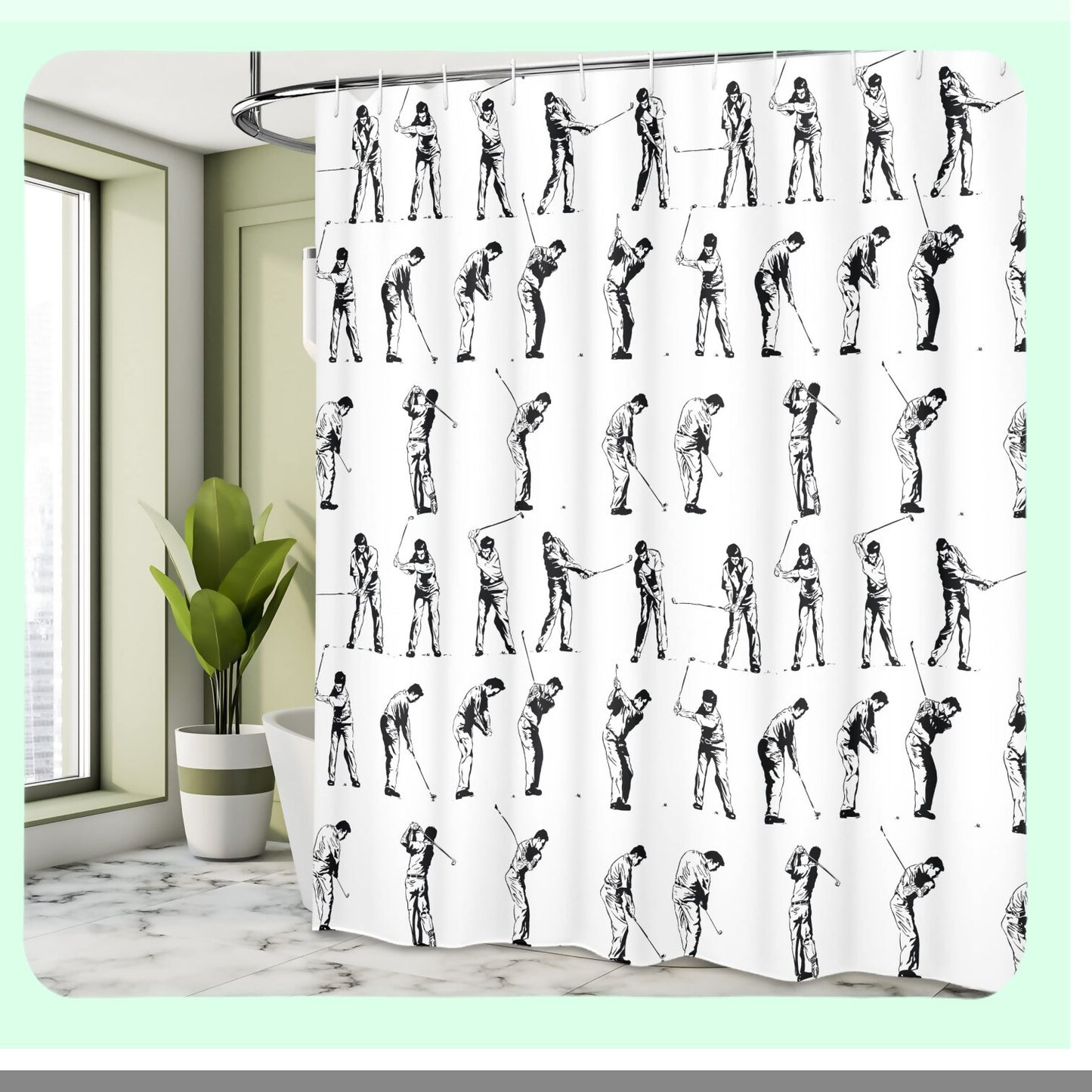 Golf Swing Shower Curtain 69x84 Charcoal Grey White