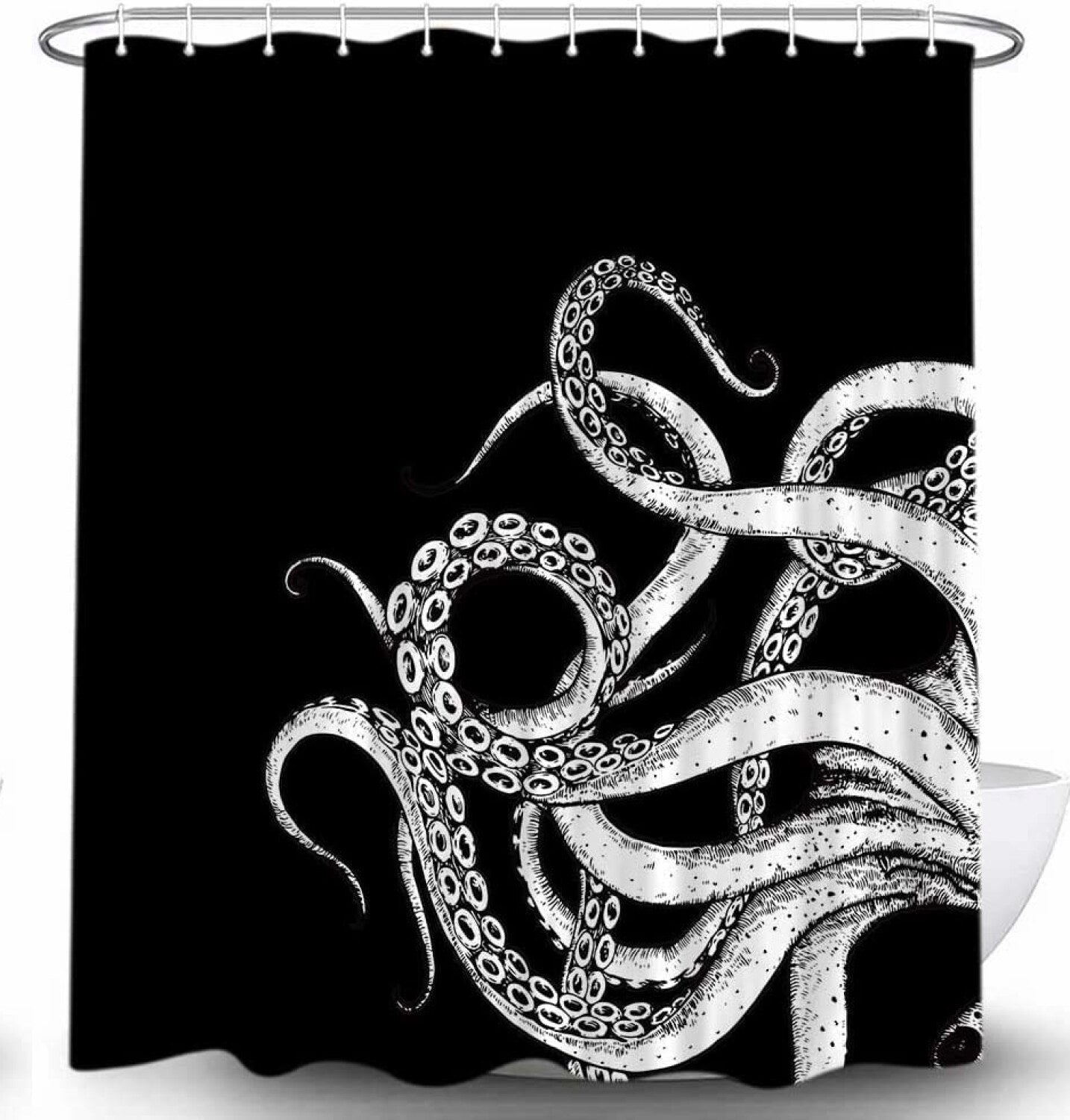 Octopus Decor Shower Curtain 72x72 Black and White