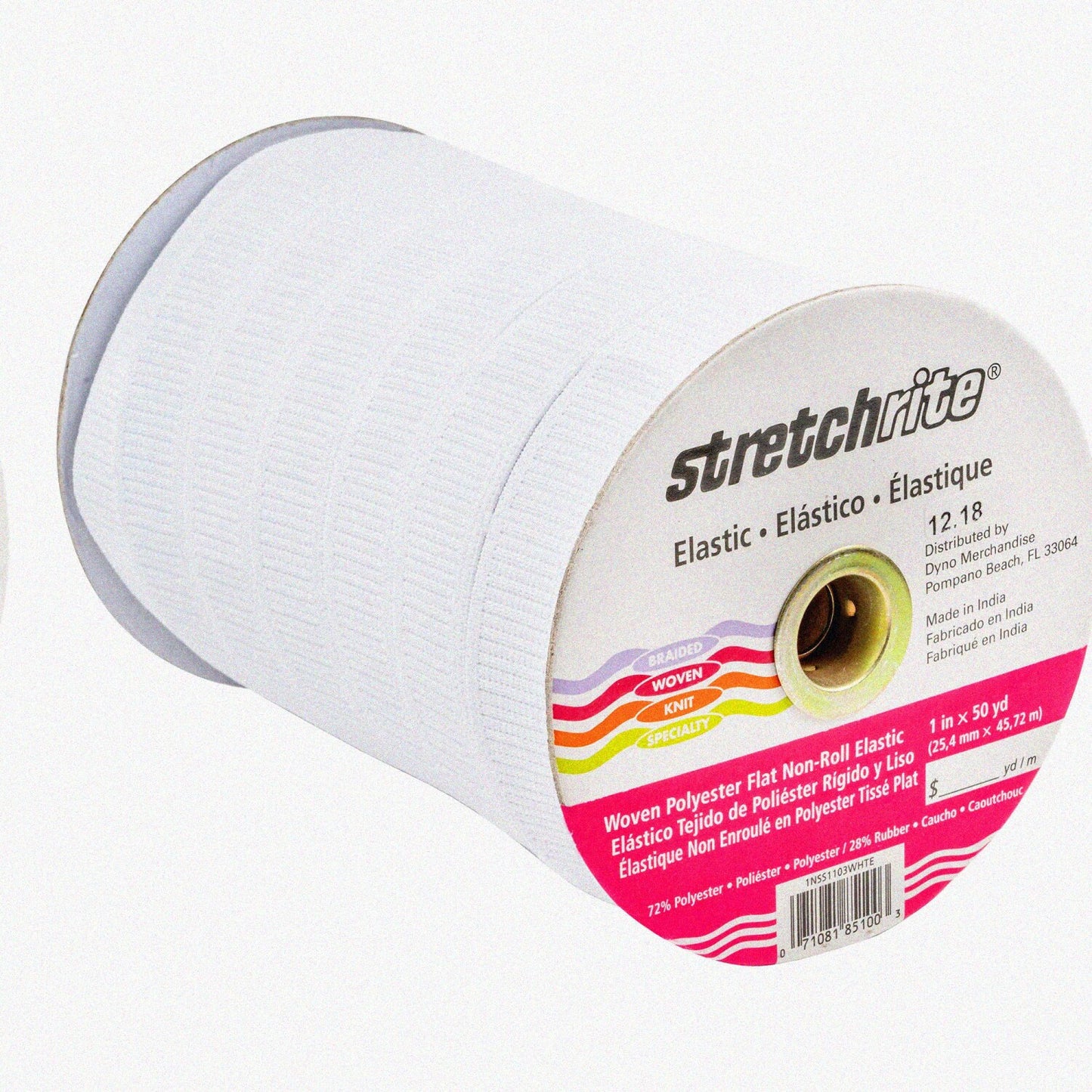 Flat Non-Roll Woven Polyester Elastic Spool 1-Inch x 50 Yards White