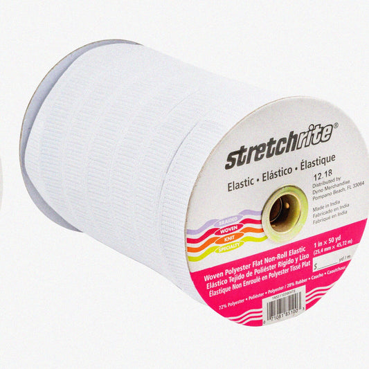 Flat Non-Roll Woven Polyester Elastic Spool 1-Inch x 50 Yards White