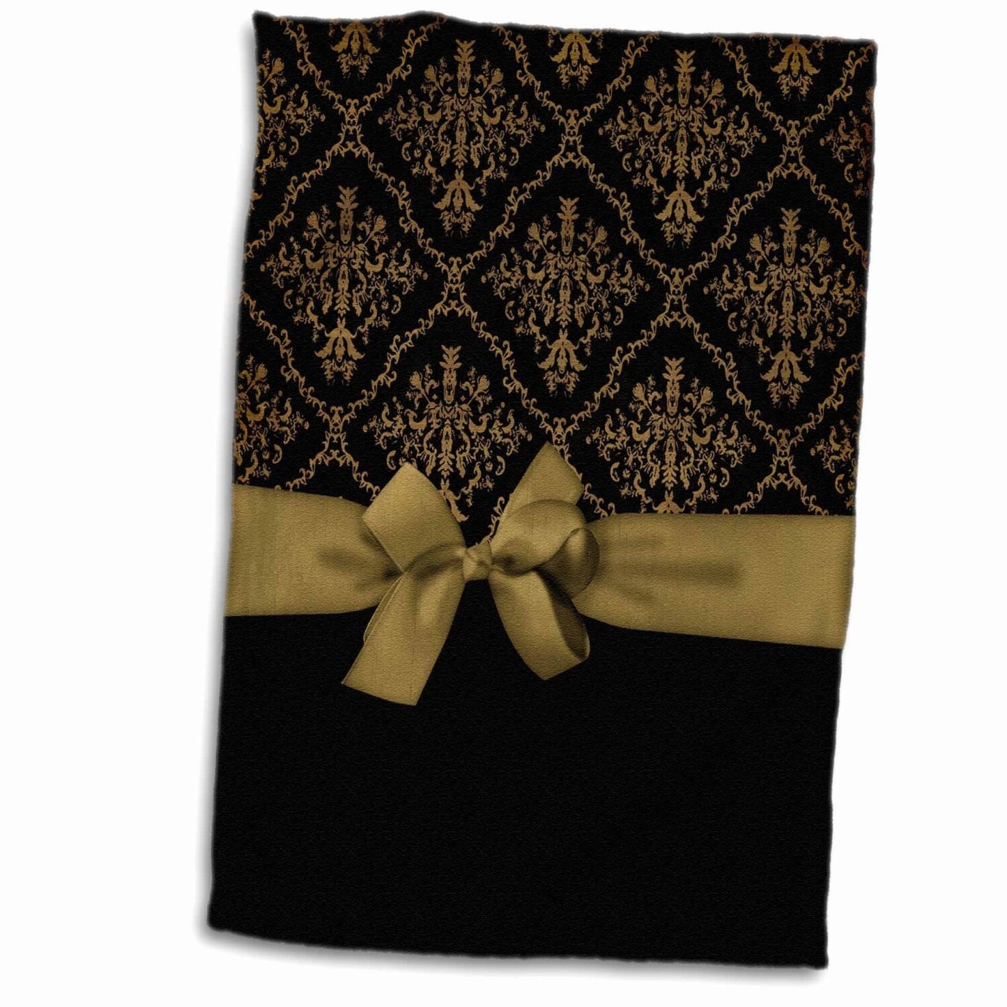3D Rose Ribbon and Bow Damask Hand Towel 15"x22"