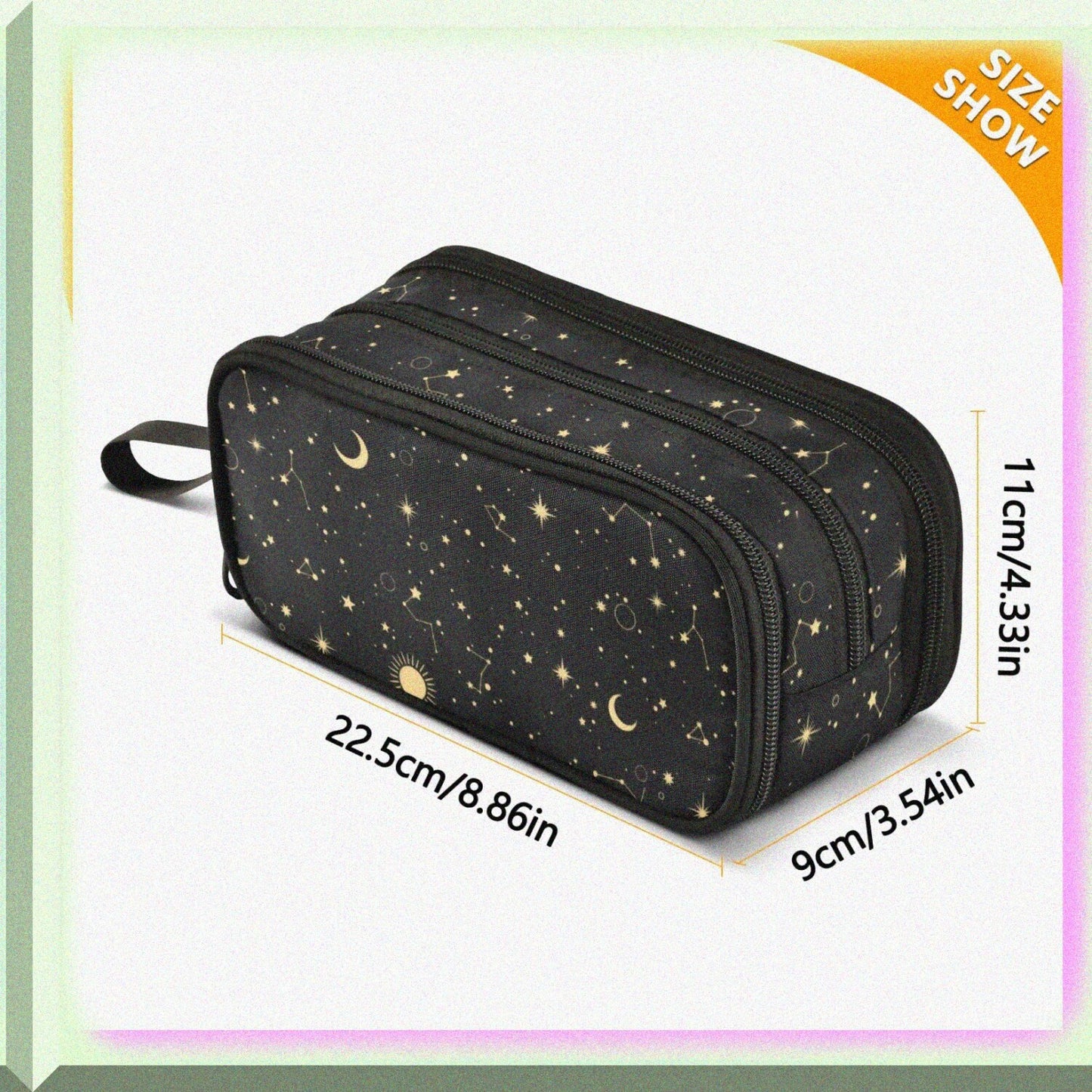 Nylon Pencil Case with Zipper, Starry Night Design