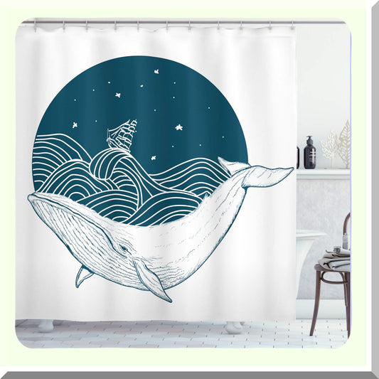 Whale Shower Curtain 69x70 inches Cloth Fabric