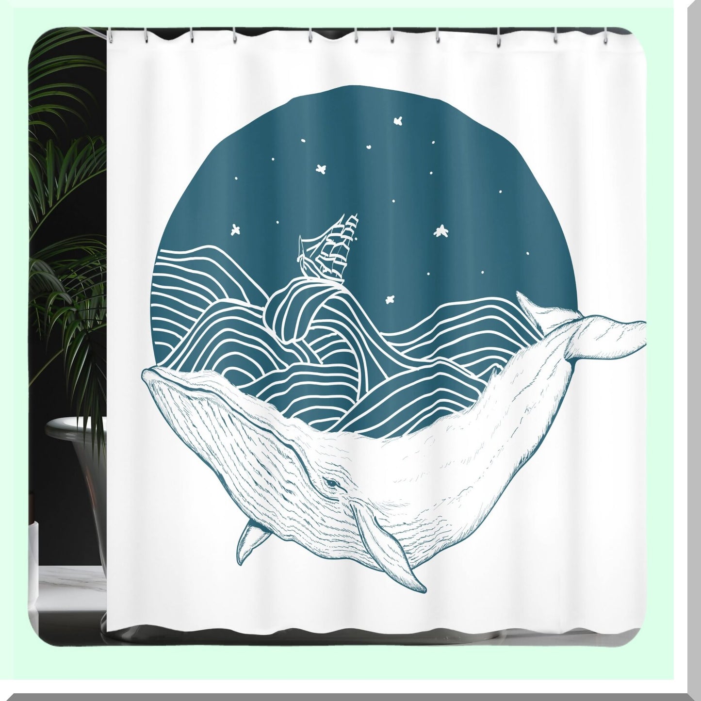 Whale Shower Curtain 69x70 inches Cloth Fabric