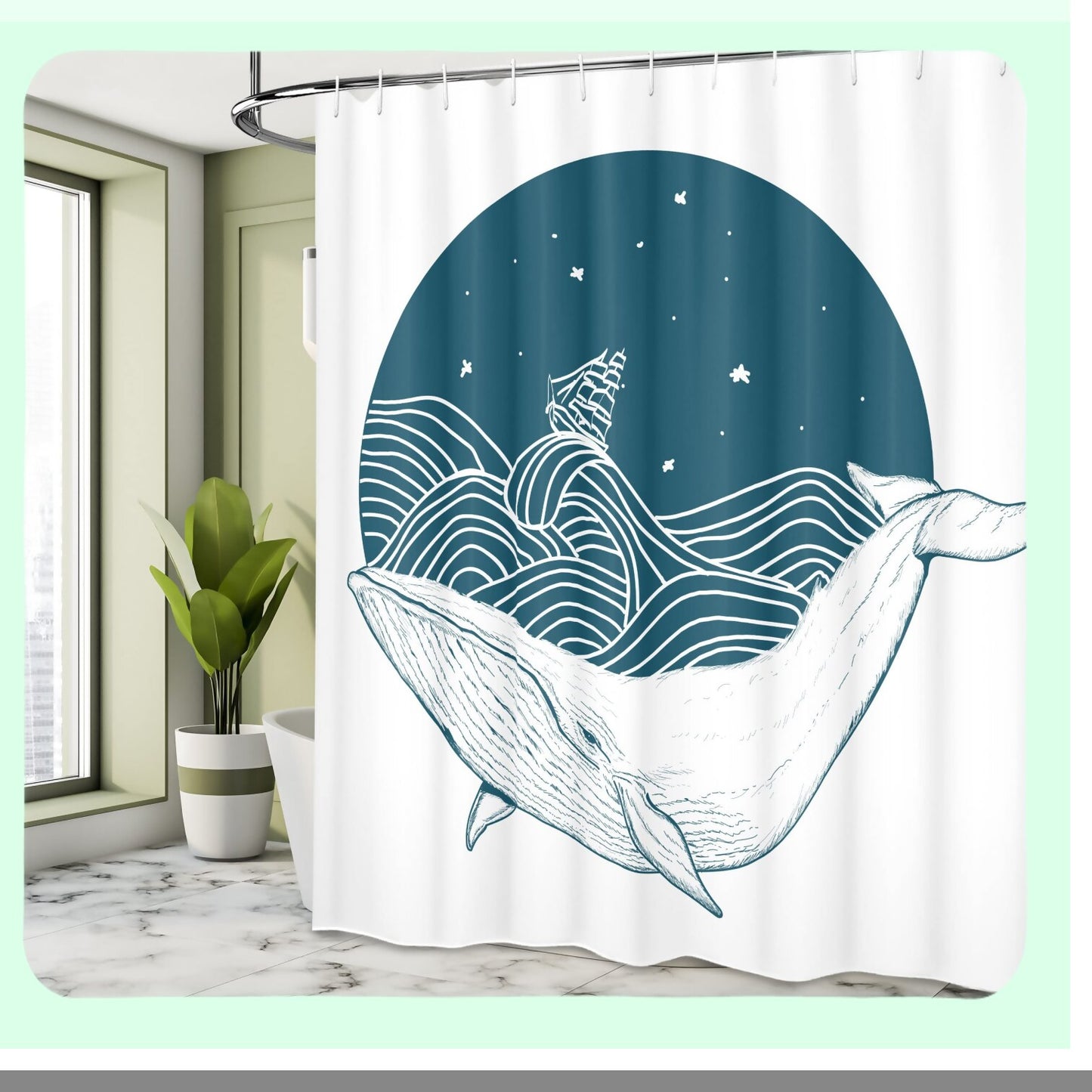 Whale Shower Curtain 69x70 inches Cloth Fabric
