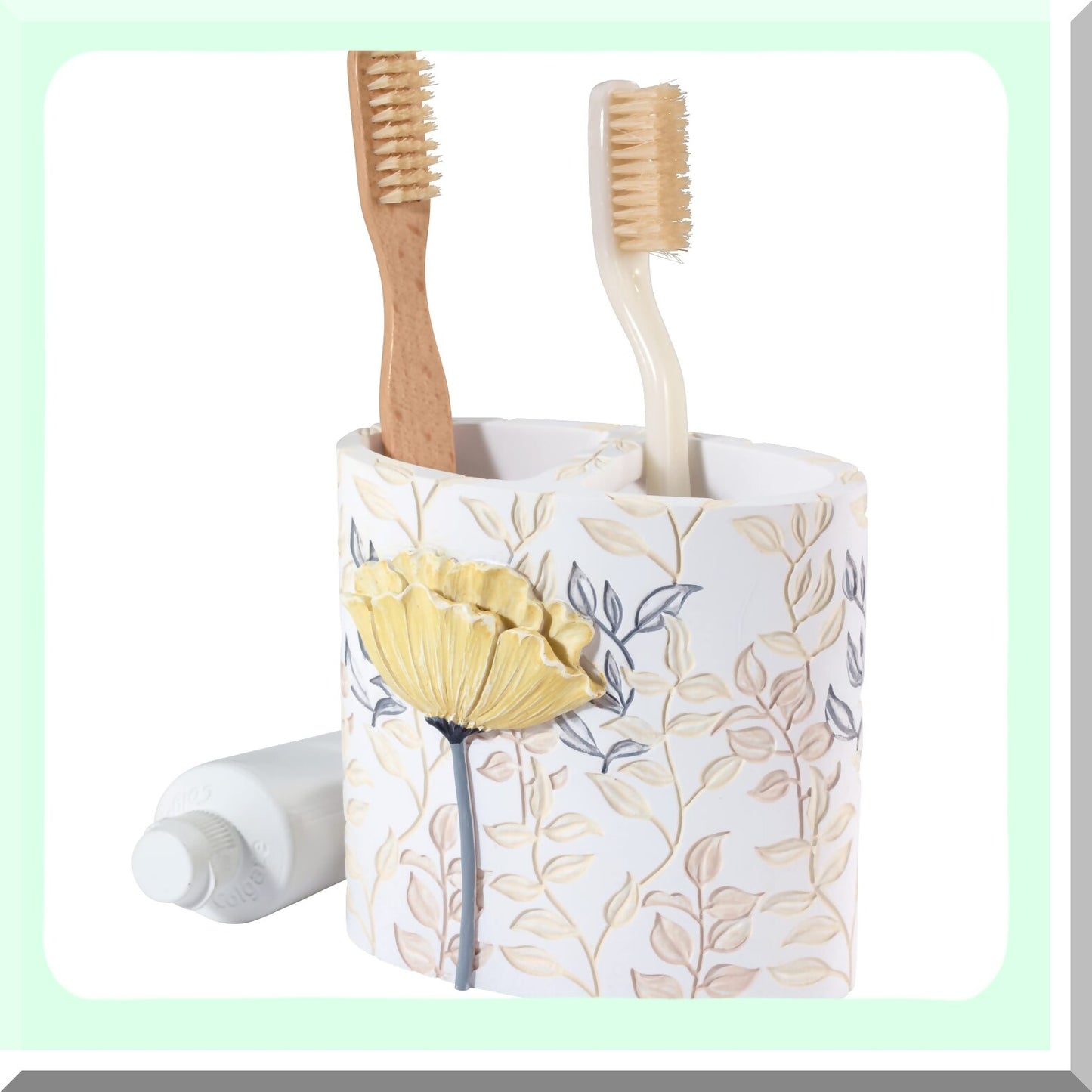 Yellow Floral Toothbrush Holder
