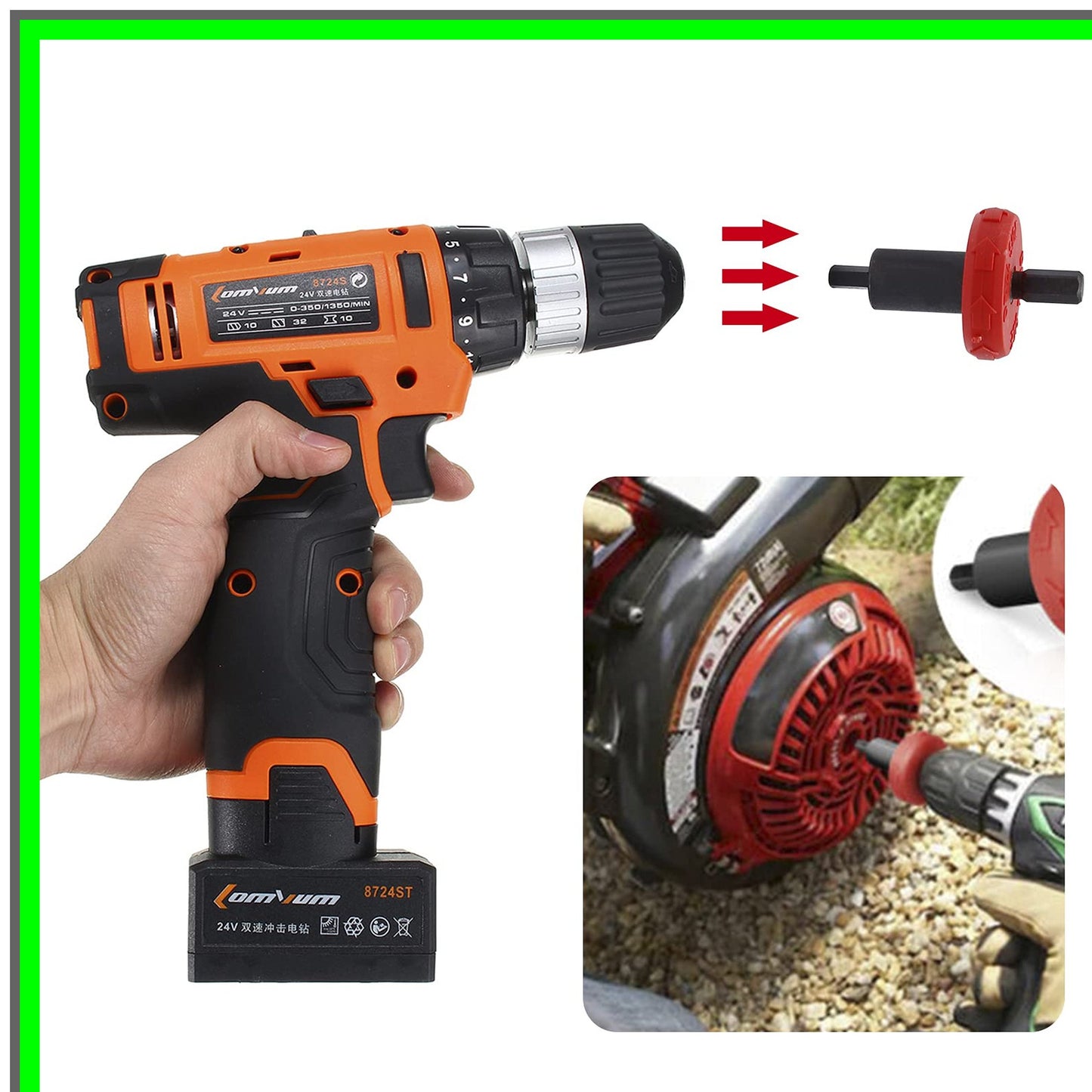 Easy Start Electric Drill Bit Adapter for Lawn Mower Engines