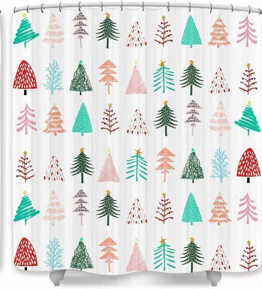 Colorful Tree Xmas Shower Curtain 72x72 inches