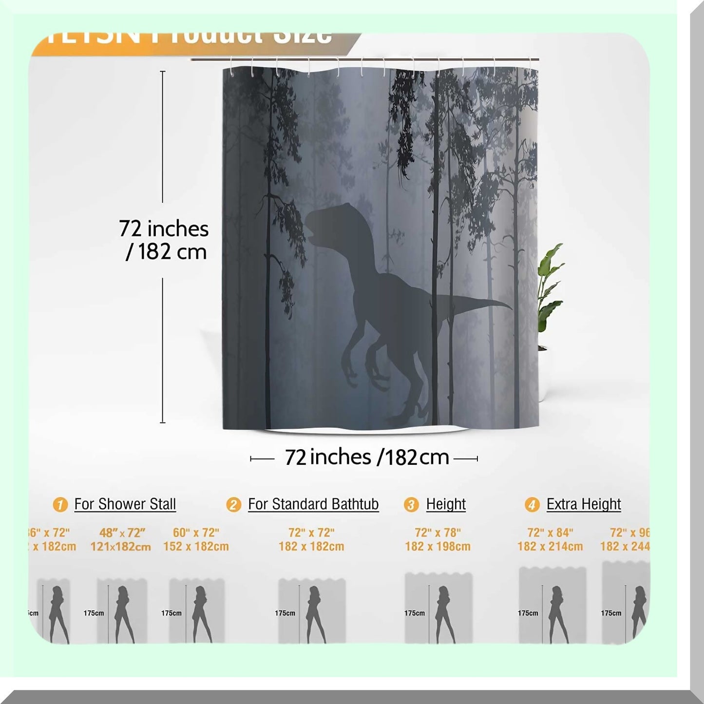 Animal Dinosaur Shower Curtain 72x72 Inch with Hooks