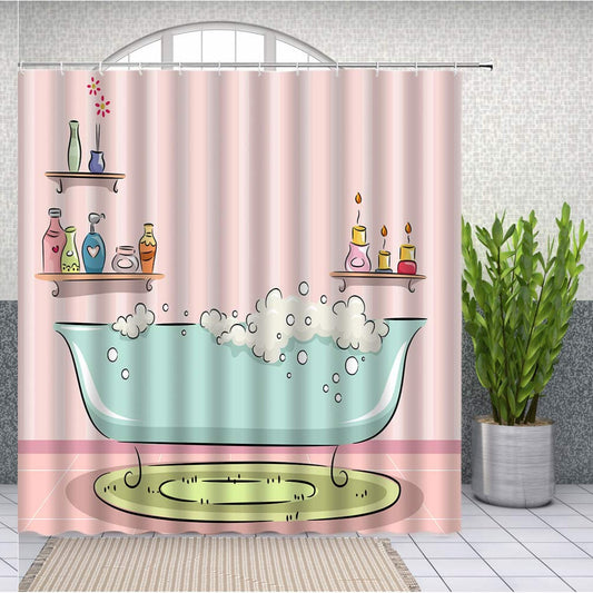 Blue Cartoon Shower Curtain 70x70 Inch with Hooks