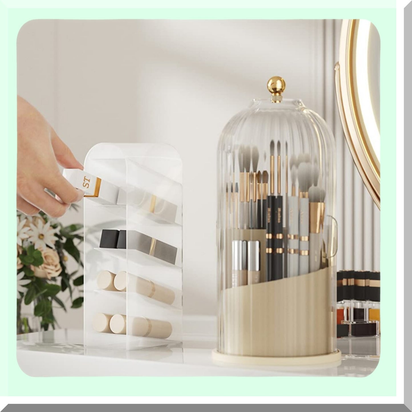 360 Rotating Makeup Organizer Dustproof Storage Rack