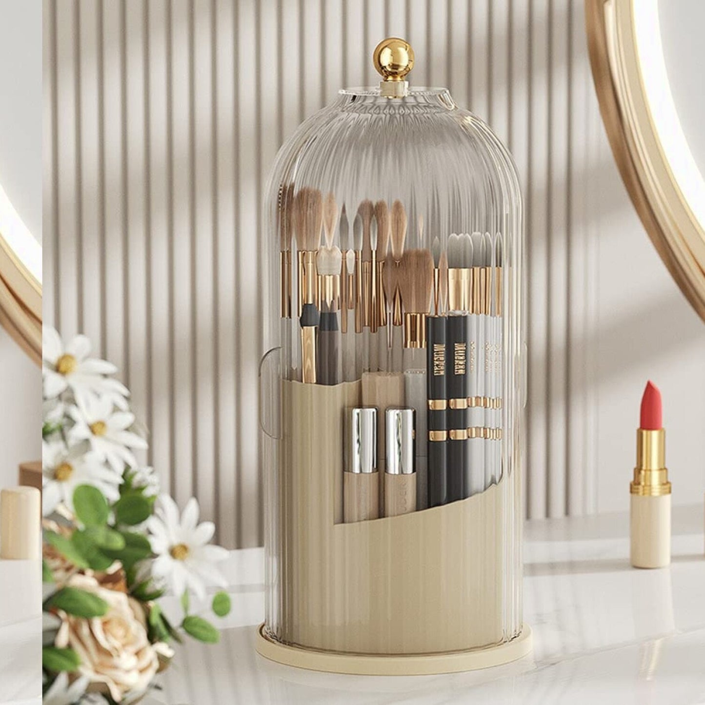 360 Rotating Makeup Organizer Dustproof Storage Rack