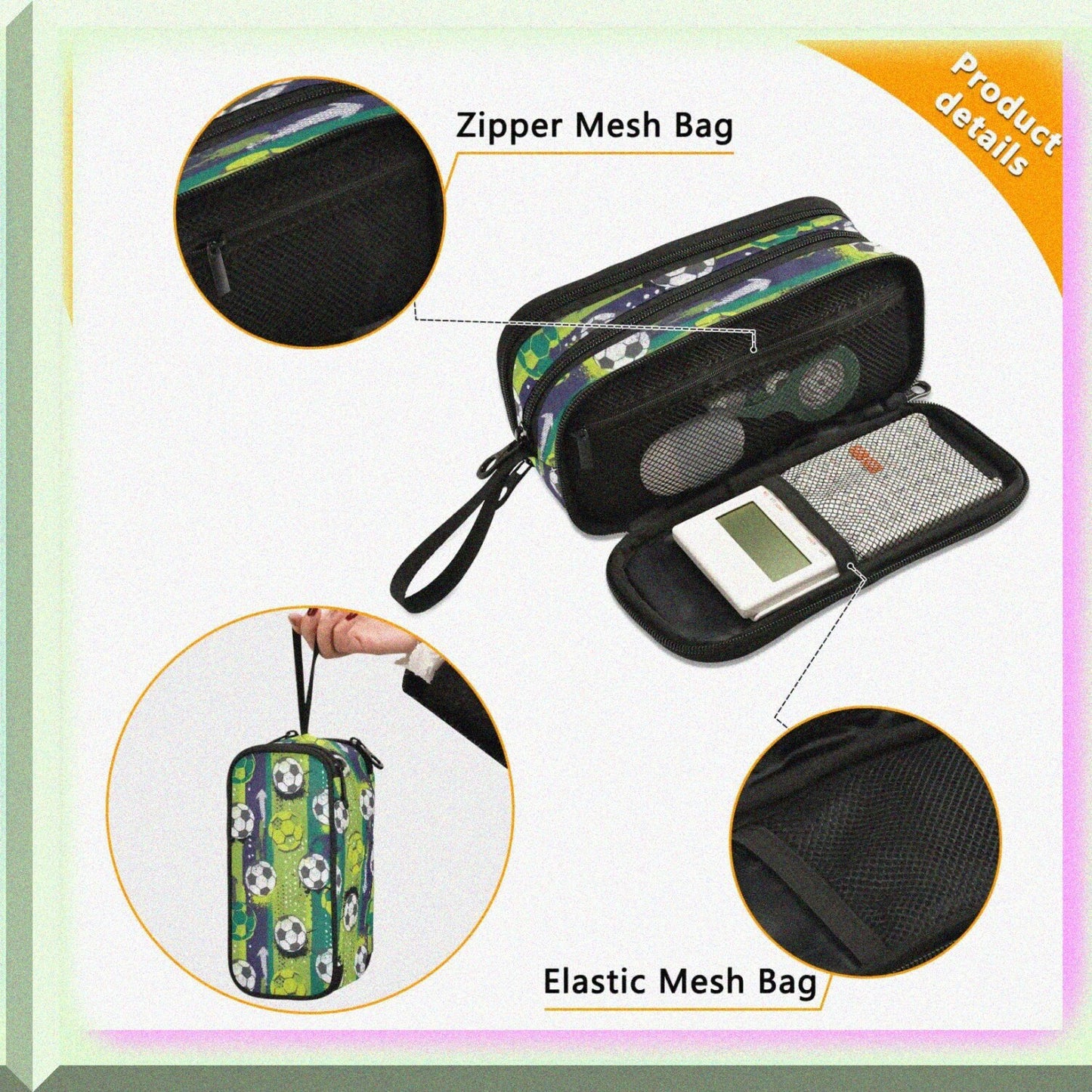 Large Soccer Ball Pencil Case 8.86x3.54x4.33 inches
