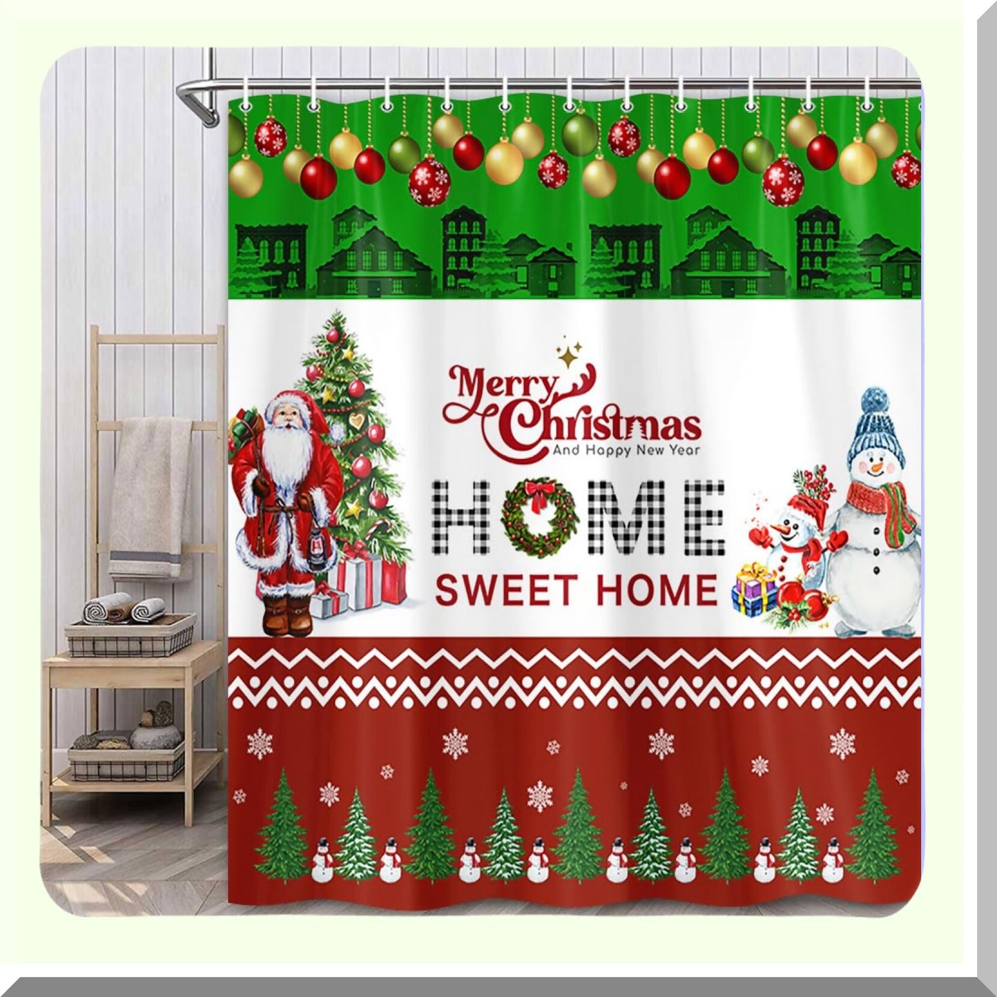 Cute Snowman Shower Curtain Set with 12 Hooks