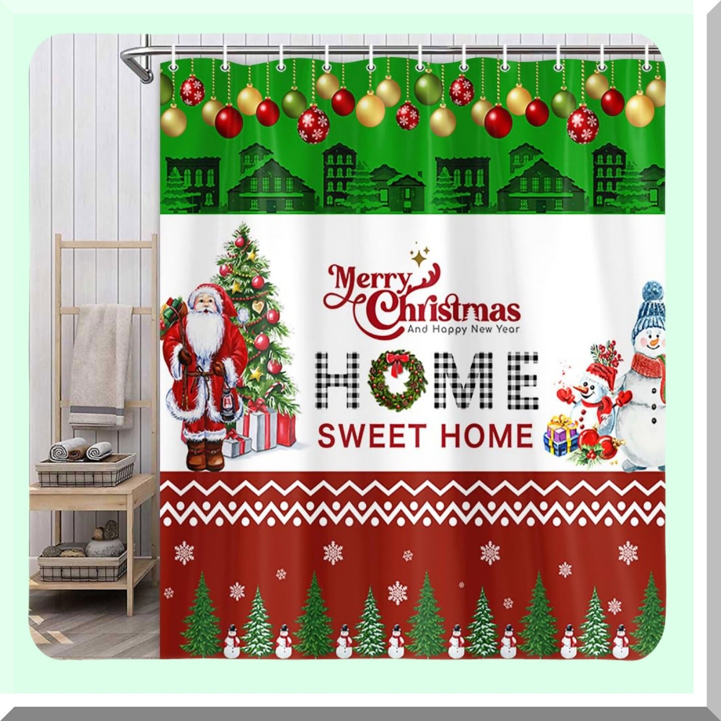 Cute Snowman Shower Curtain Set with 12 Hooks
