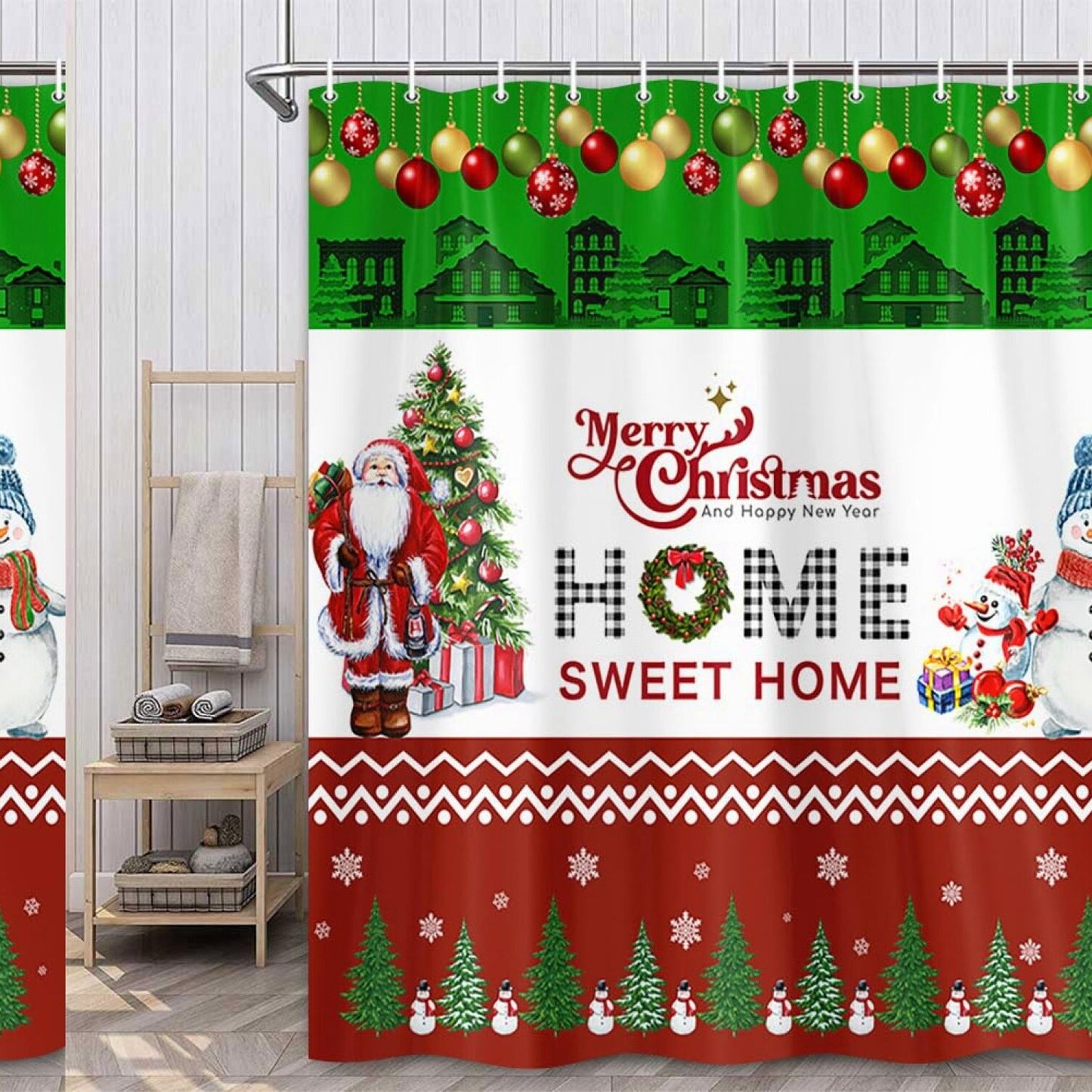 Cute Snowman Shower Curtain Set with 12 Hooks