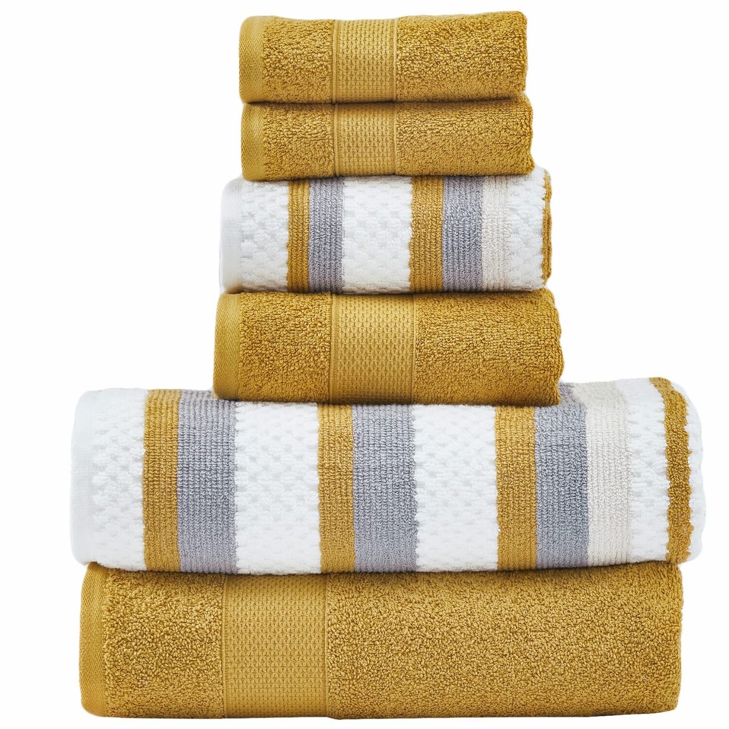 6-Piece Reversible Yarn Dyed Jacquard Towel Set Mustard
