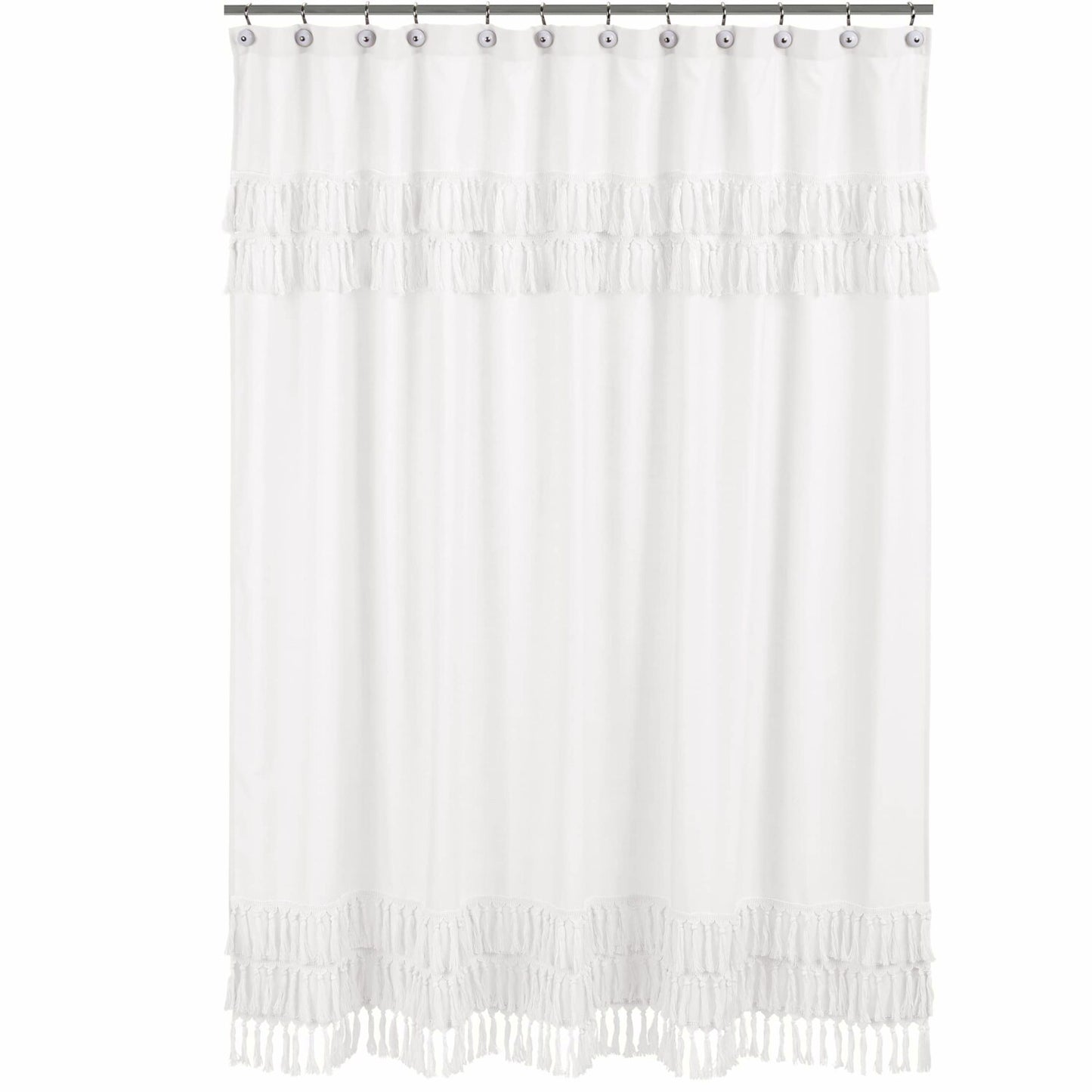 White Boho Bohemian Fabric Shower Curtain