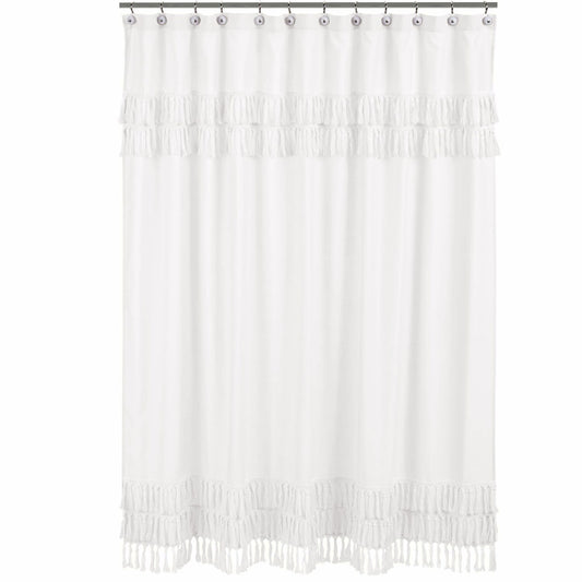 White Boho Bohemian Fabric Shower Curtain