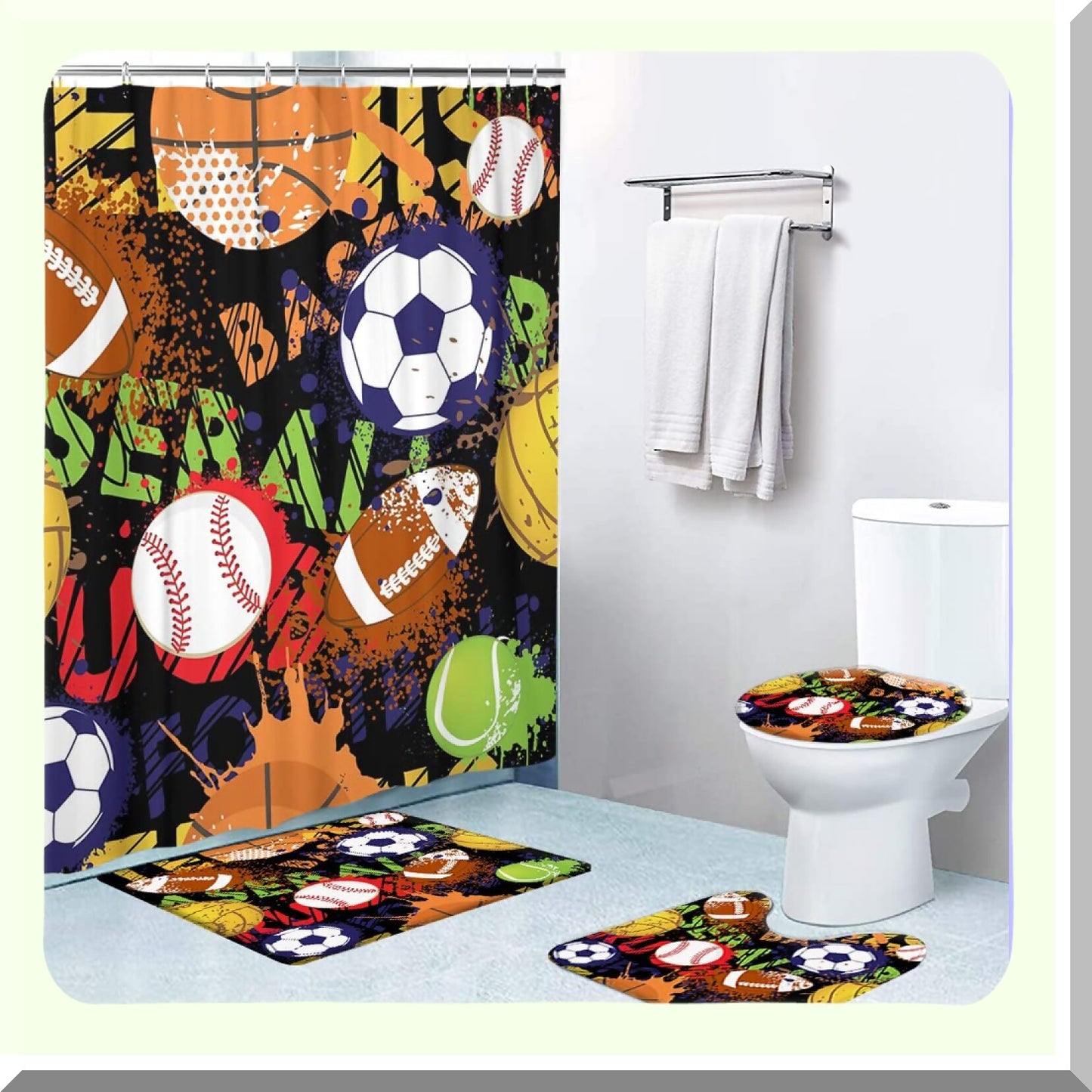 4 Pcs Shower Curtain Set with Rugs and Accessories