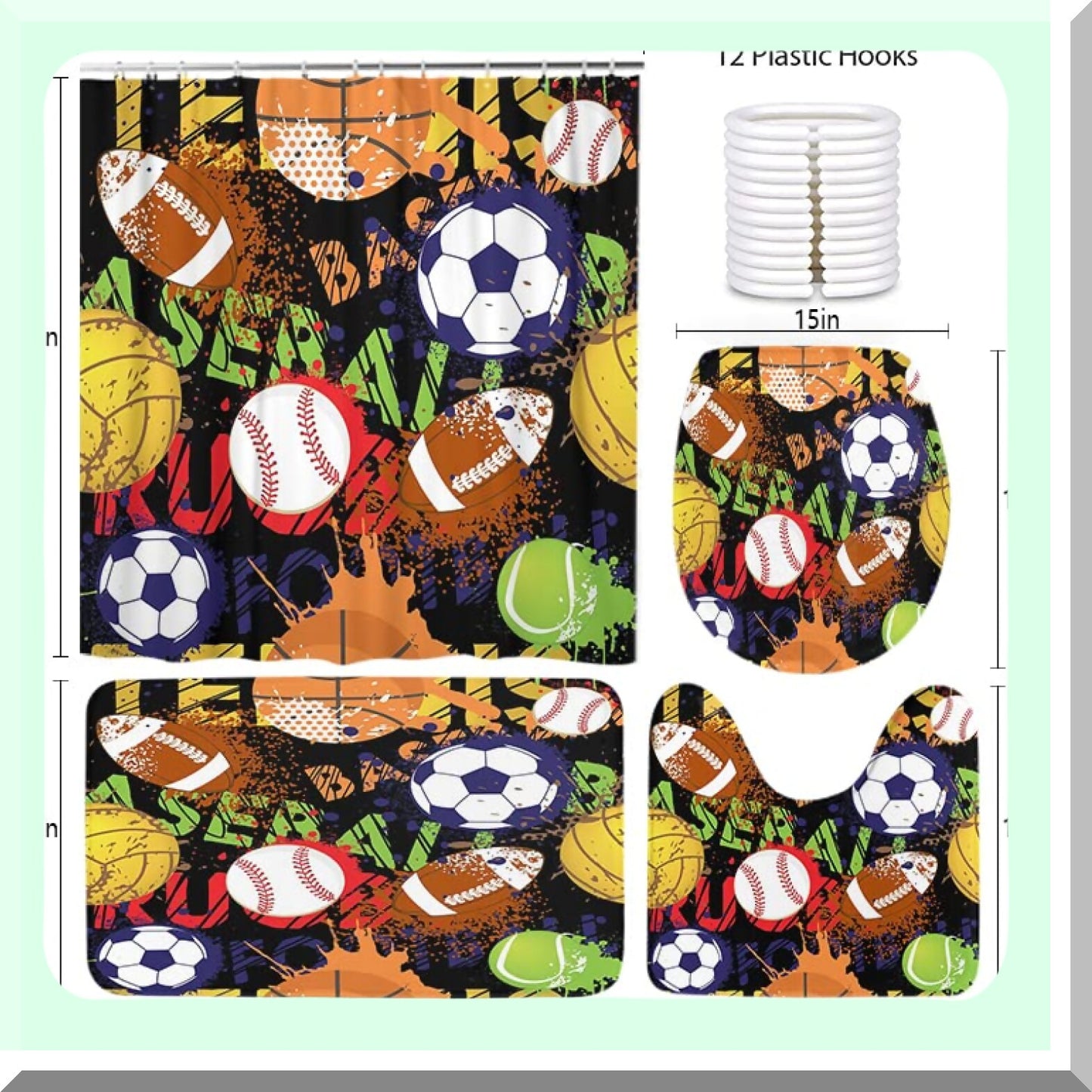 4 Pcs Shower Curtain Set with Rugs and Accessories
