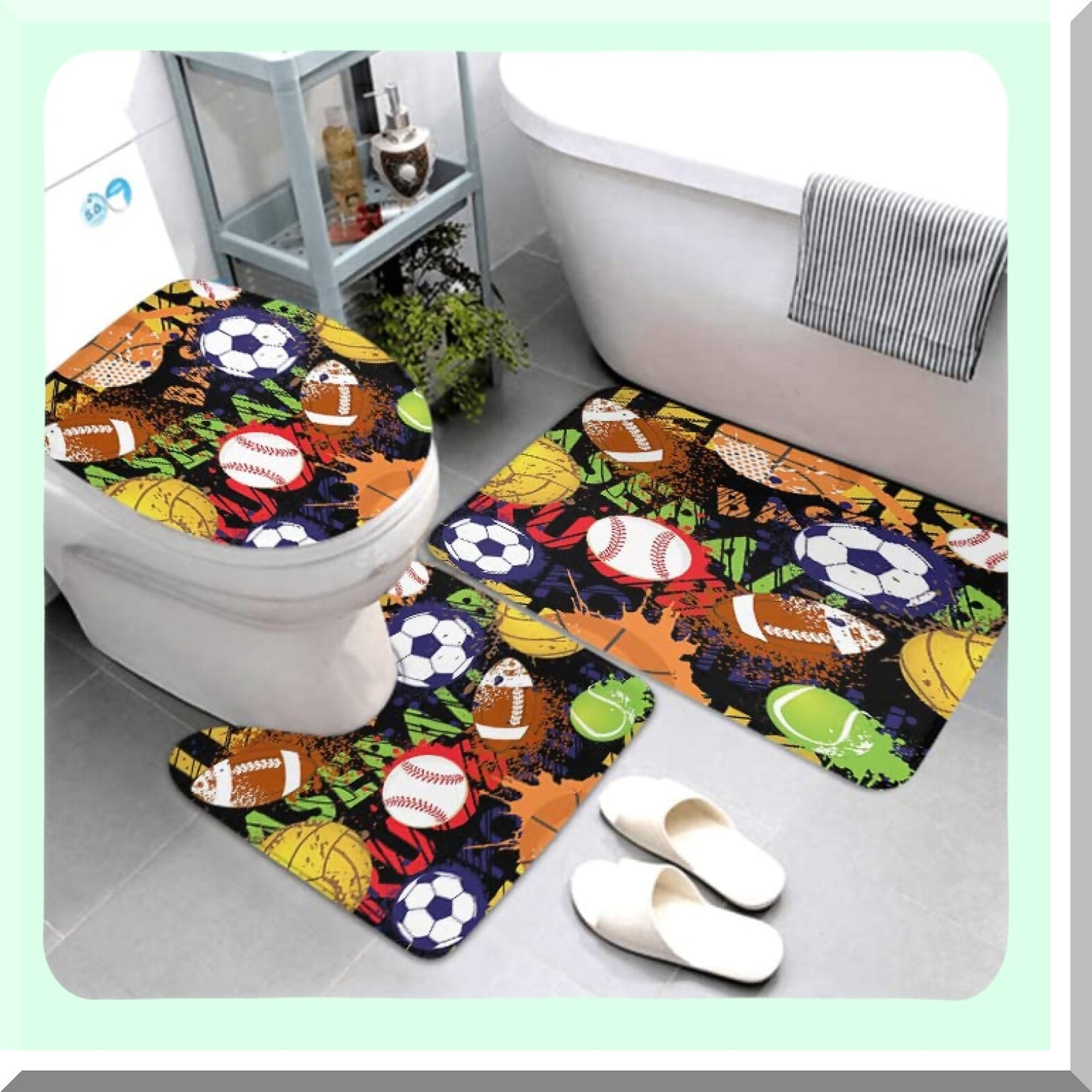 4 Pcs Shower Curtain Set with Rugs and Accessories