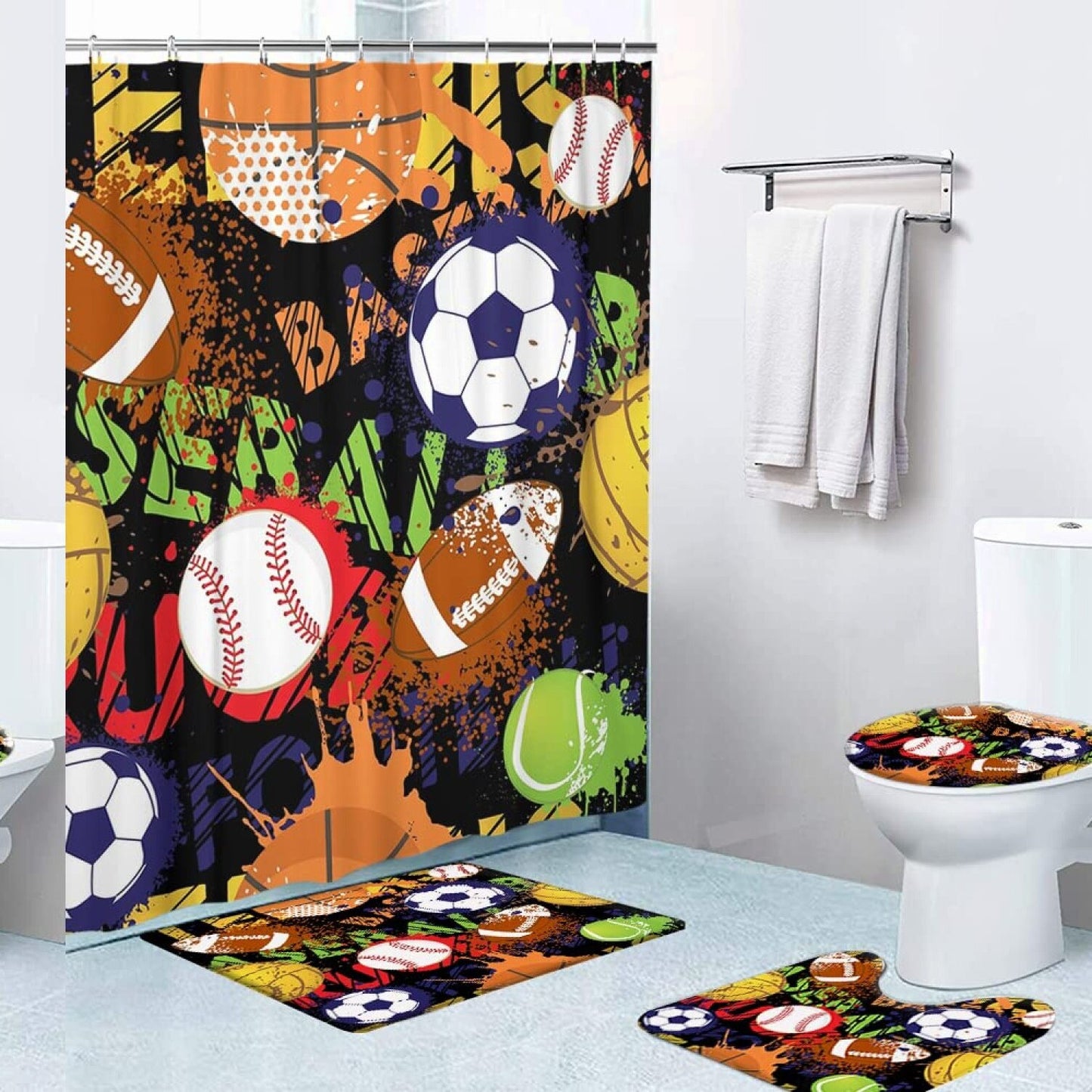 4 Pcs Shower Curtain Set with Rugs and Accessories