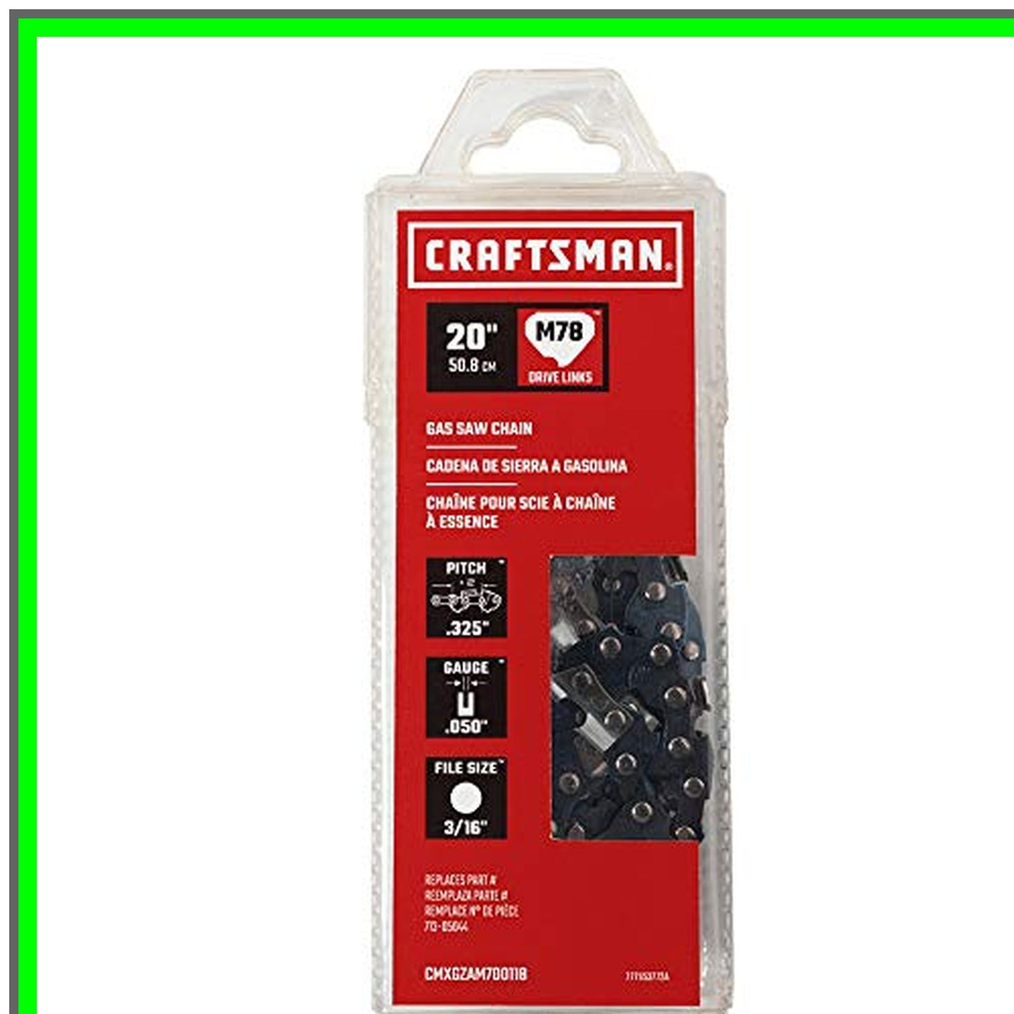 PowerCut 20 Inch Gas Saw Chain M78 for Efficient Cutting Performance