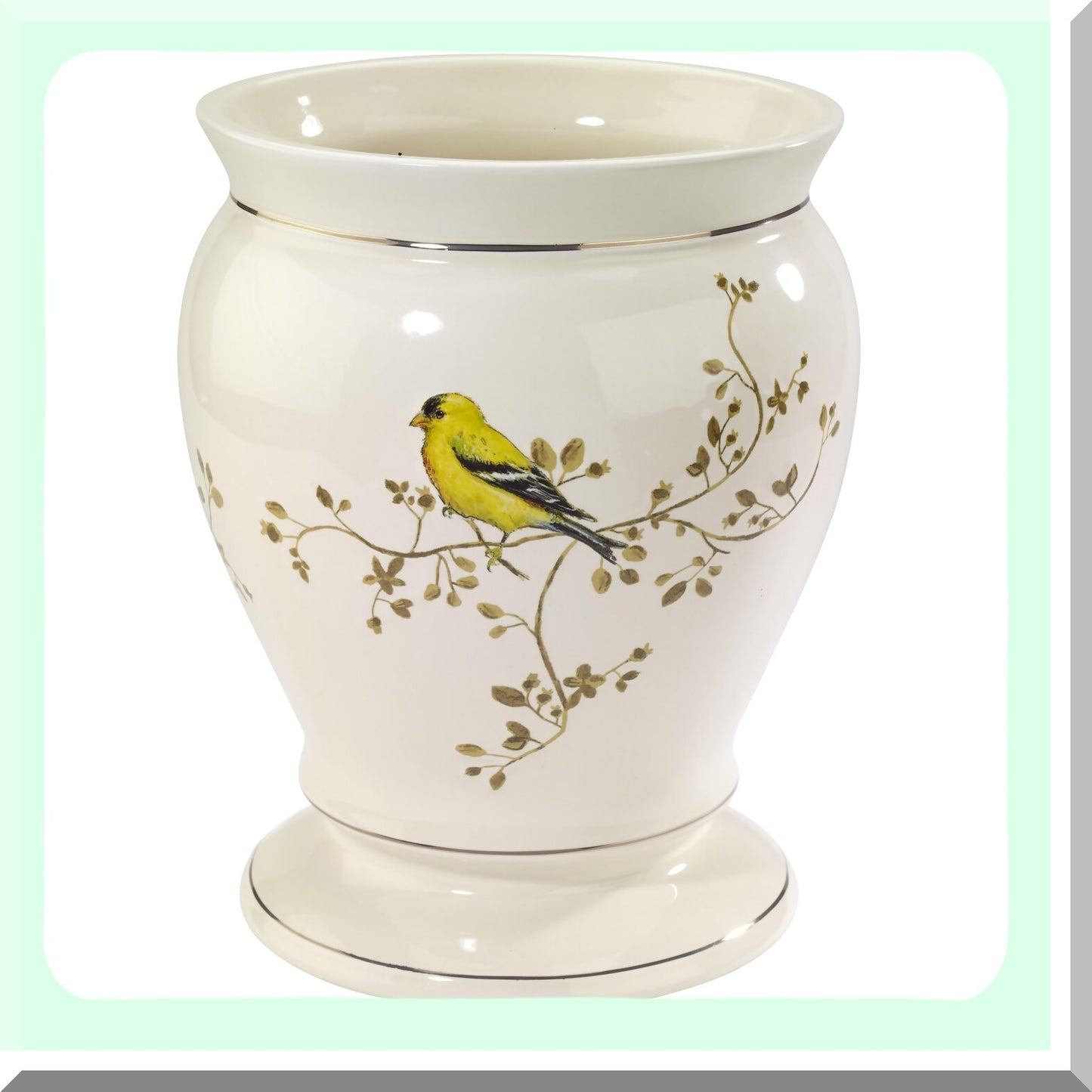 Gilded Birds Waste Basket Ivory