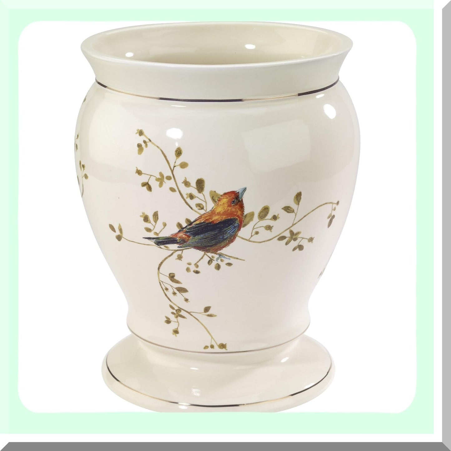 Gilded Birds Waste Basket Ivory