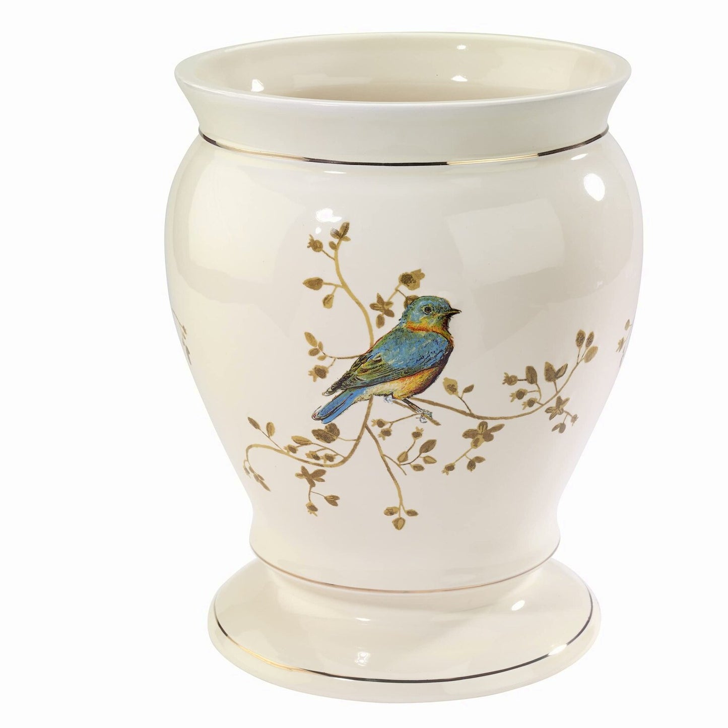 Gilded Birds Waste Basket Ivory