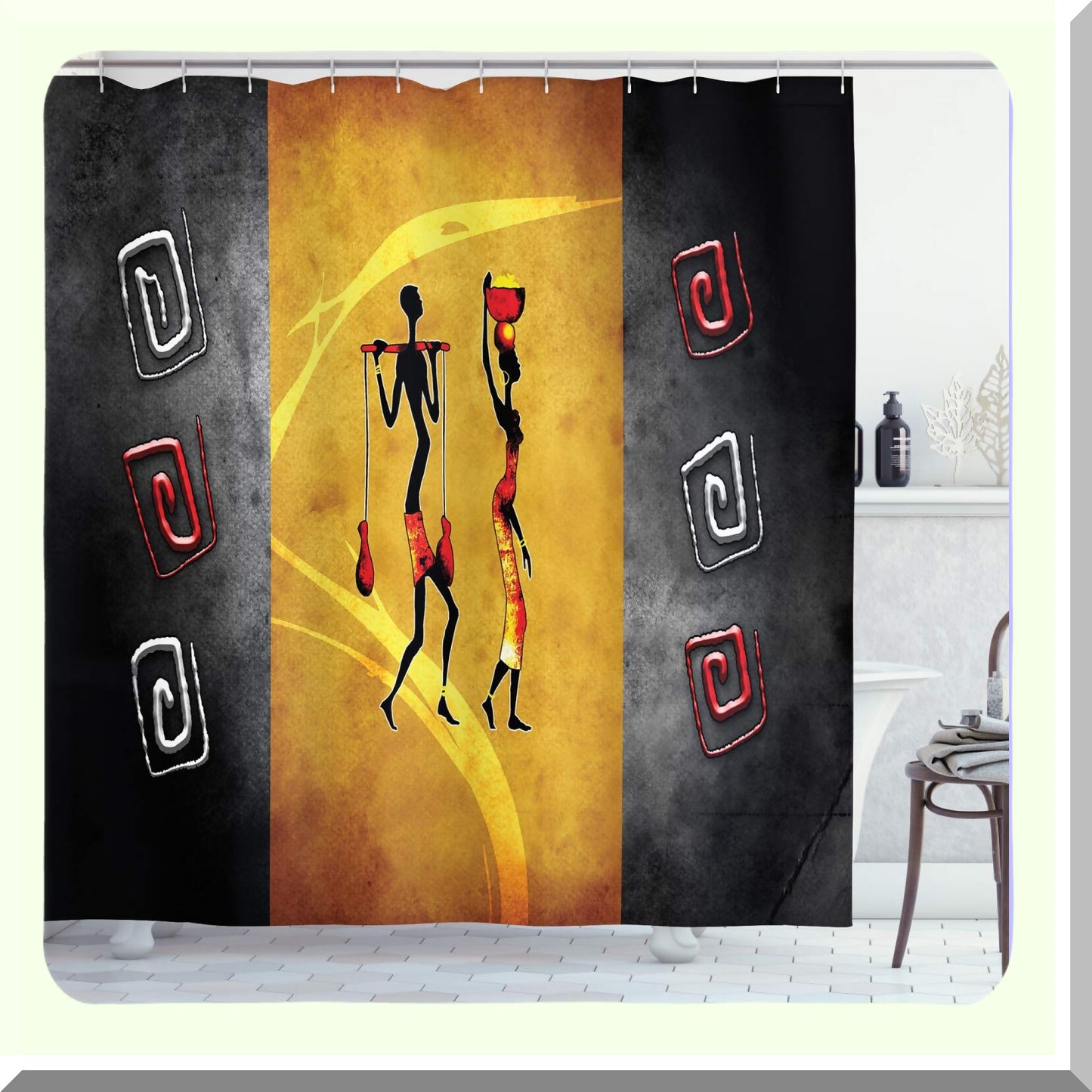 African Shower Curtain with Local Elements, 69" x 70"