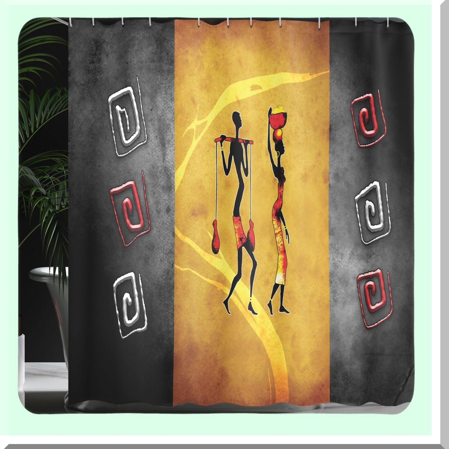 African Shower Curtain with Local Elements, 69" x 70"