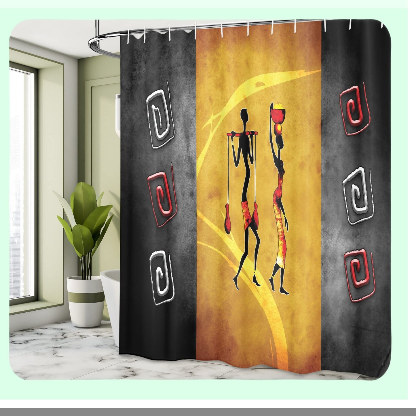 African Shower Curtain with Local Elements, 69" x 70"