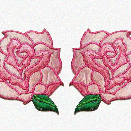 Pink Rose Embroidery Iron-On Patch 3 Inches