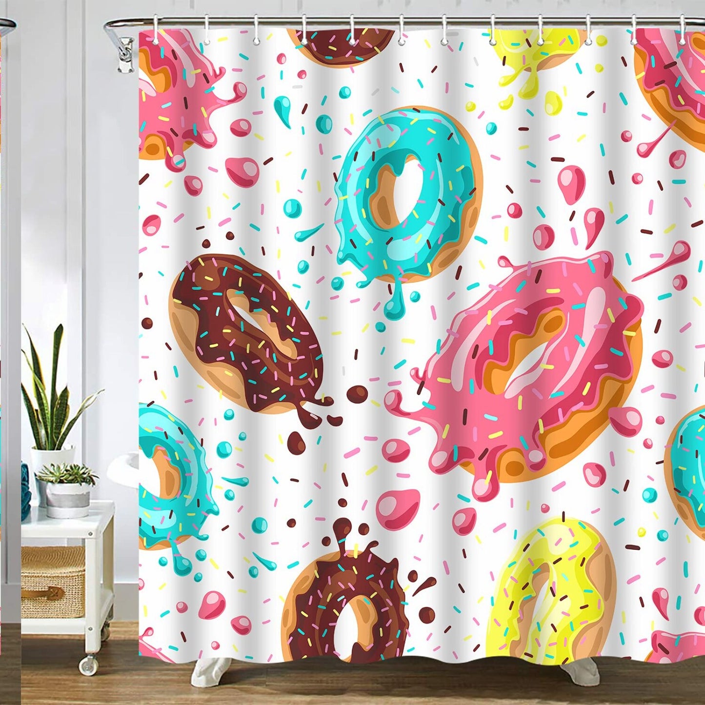 Colorful Donuts Shower Curtain Set with Hooks