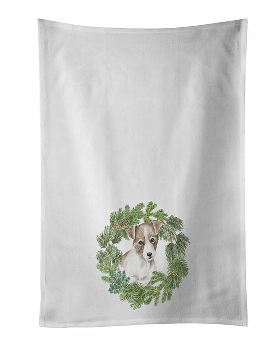 Jack Russell Terrier Puppy Wreath White Kitchen Towels Set of 2