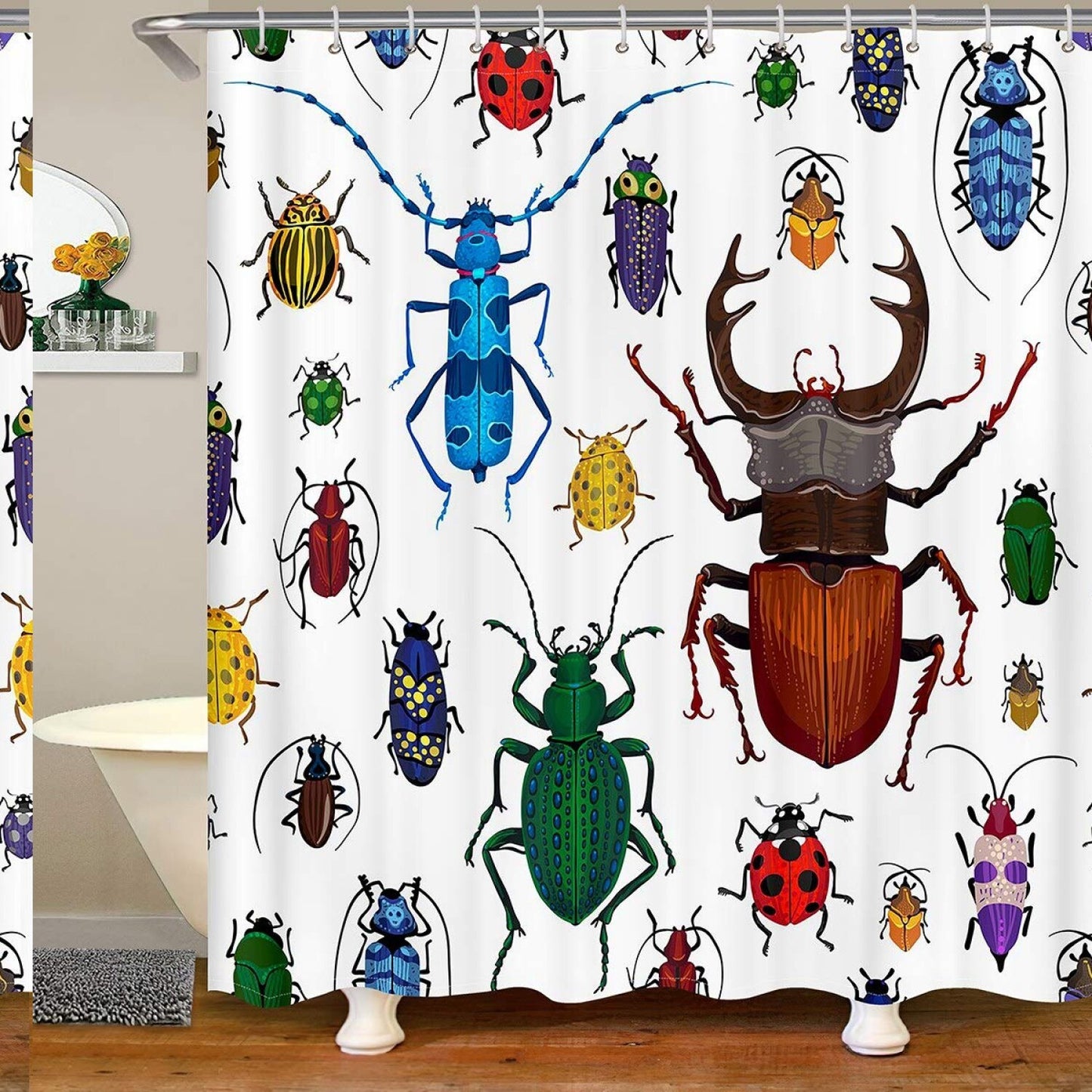 Bug Shower Curtain with 12 Hooks, 72x72 inches