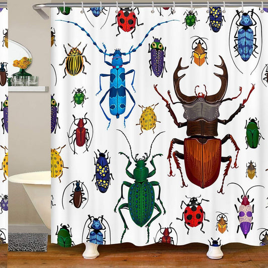 Bug Shower Curtain with 12 Hooks, 72x72 inches