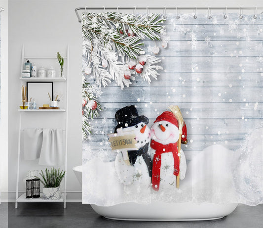 Cute Snowman Shower Curtain 72x72 Inch Polyester with 12 Hooks
