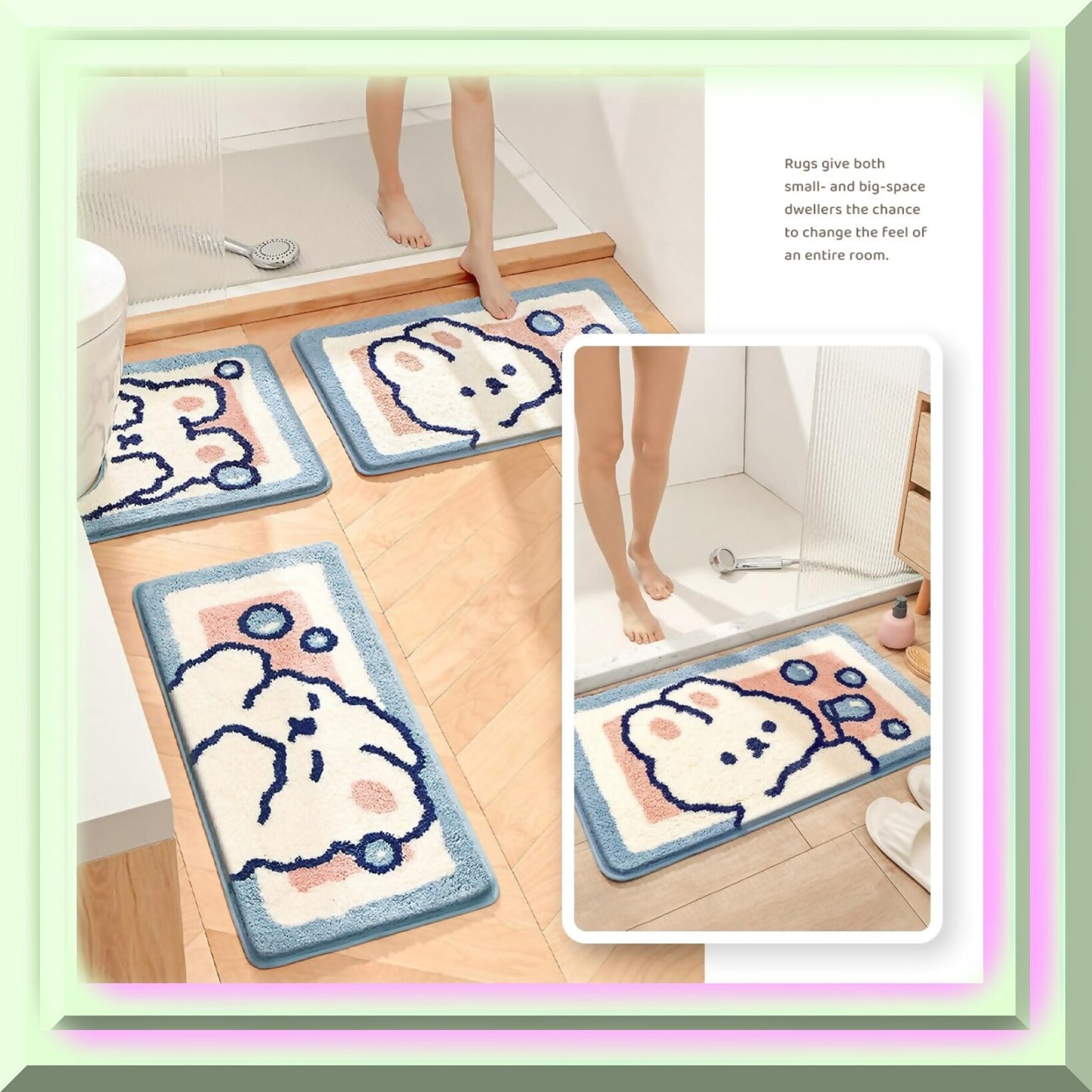 Rabbit Bathroom Mat 16" x 24" Microfiber Non-Slip Rug