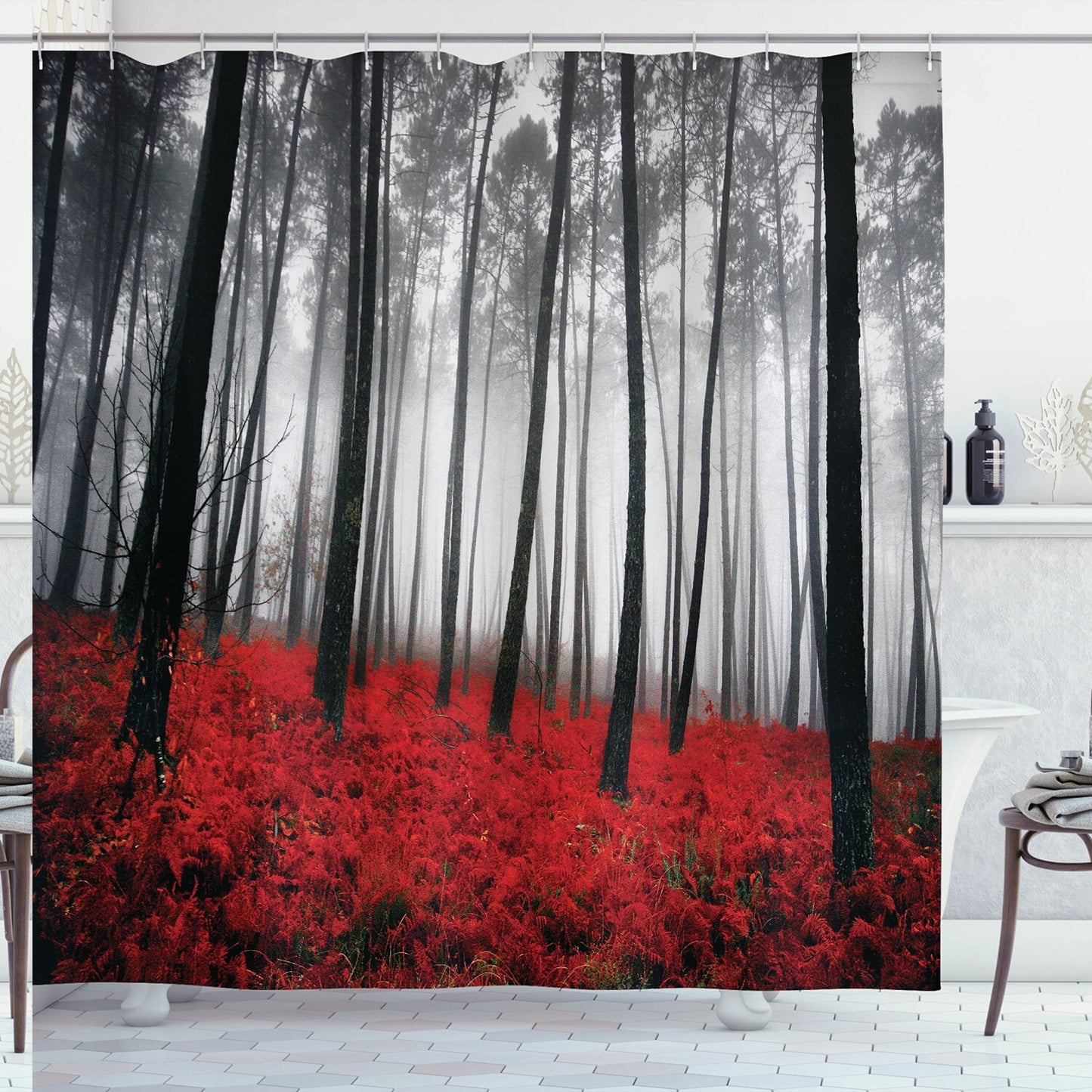 Forest Shower Curtain 69x70 Inches Woodland Fog Trees