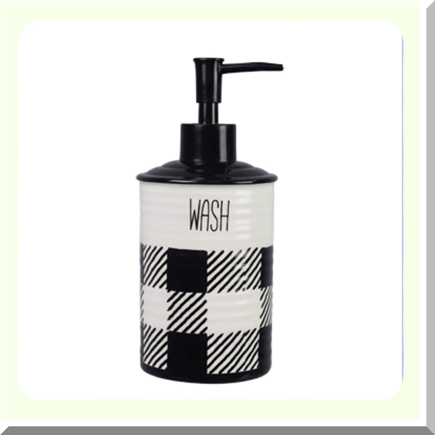 Buffalo Plaid Ceramic Lotion Dispenser 7-inch Black & White