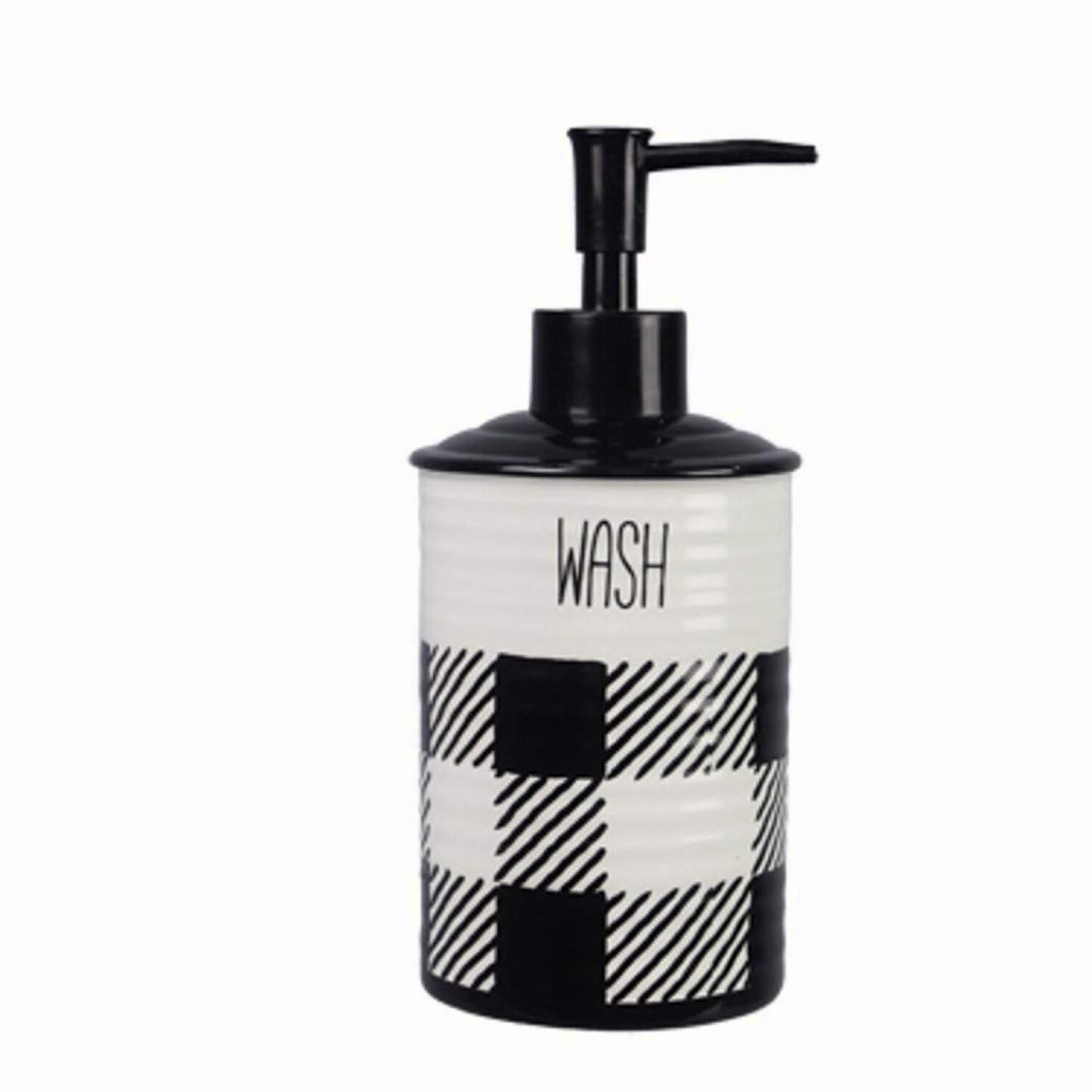 Buffalo Plaid Ceramic Lotion Dispenser 7-inch Black & White