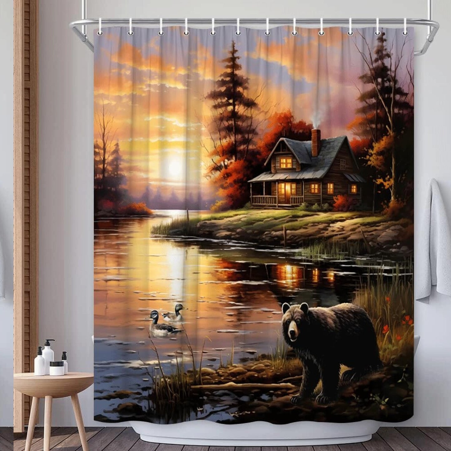Bear Rustic Cabin Shower Curtain 70x70 Inch