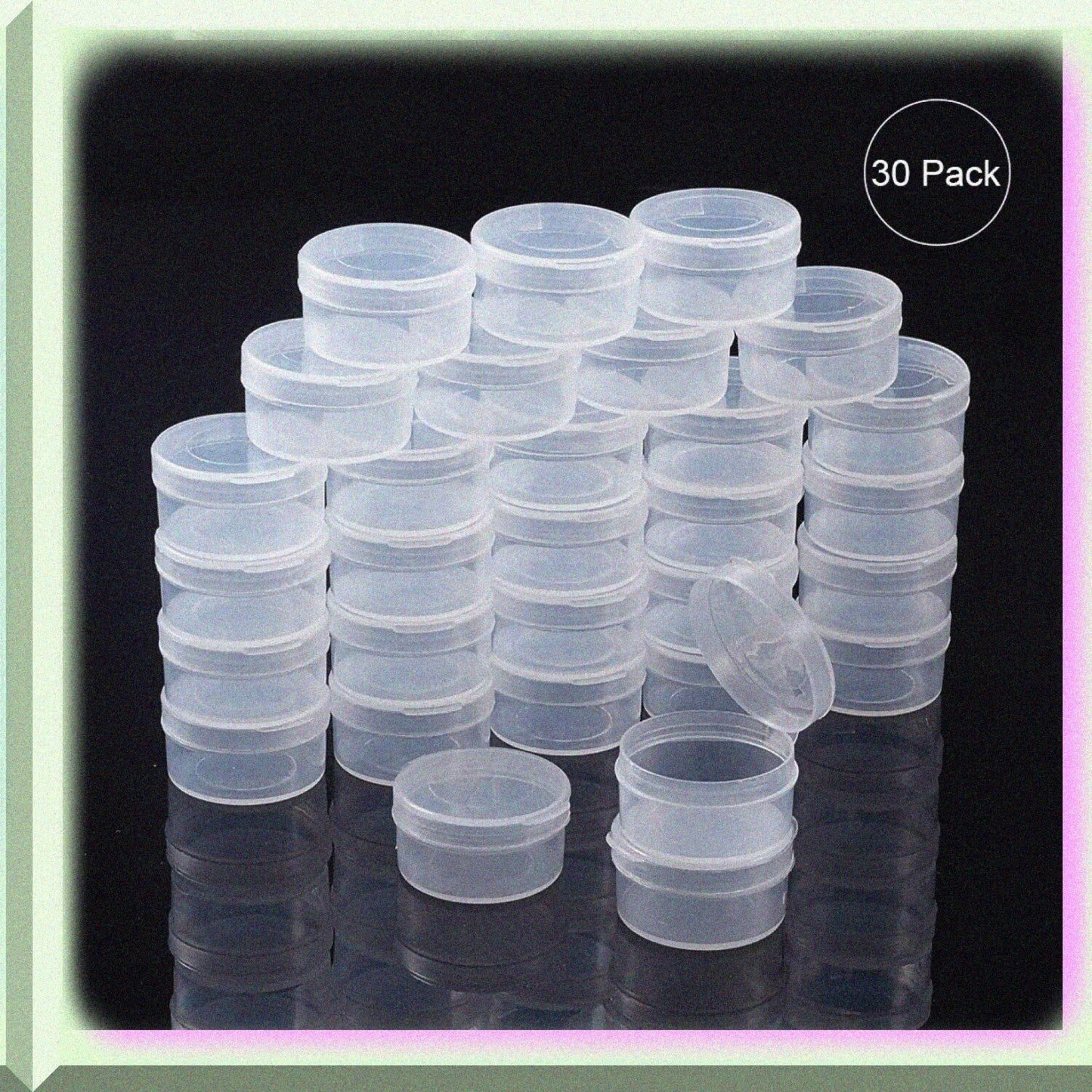 30 Pack Round Clear Plastic Bead Storage Containers