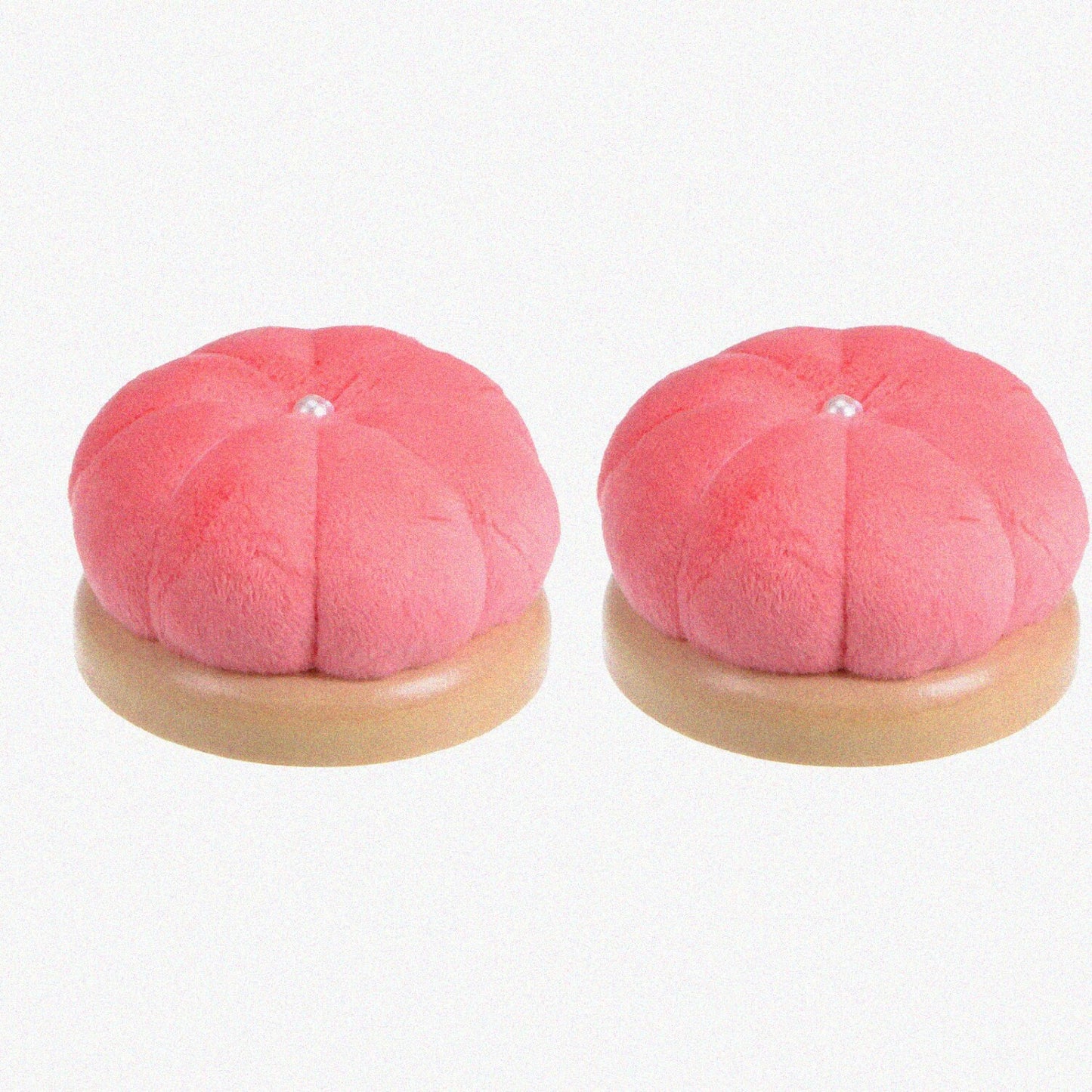 2pcs Wooden Base Needle Pincushions, Watermelon Red