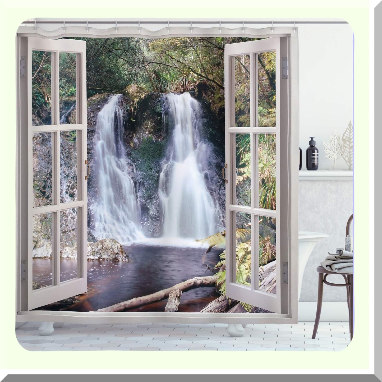 Waterfall Shower Curtain 69x75 Brown Green