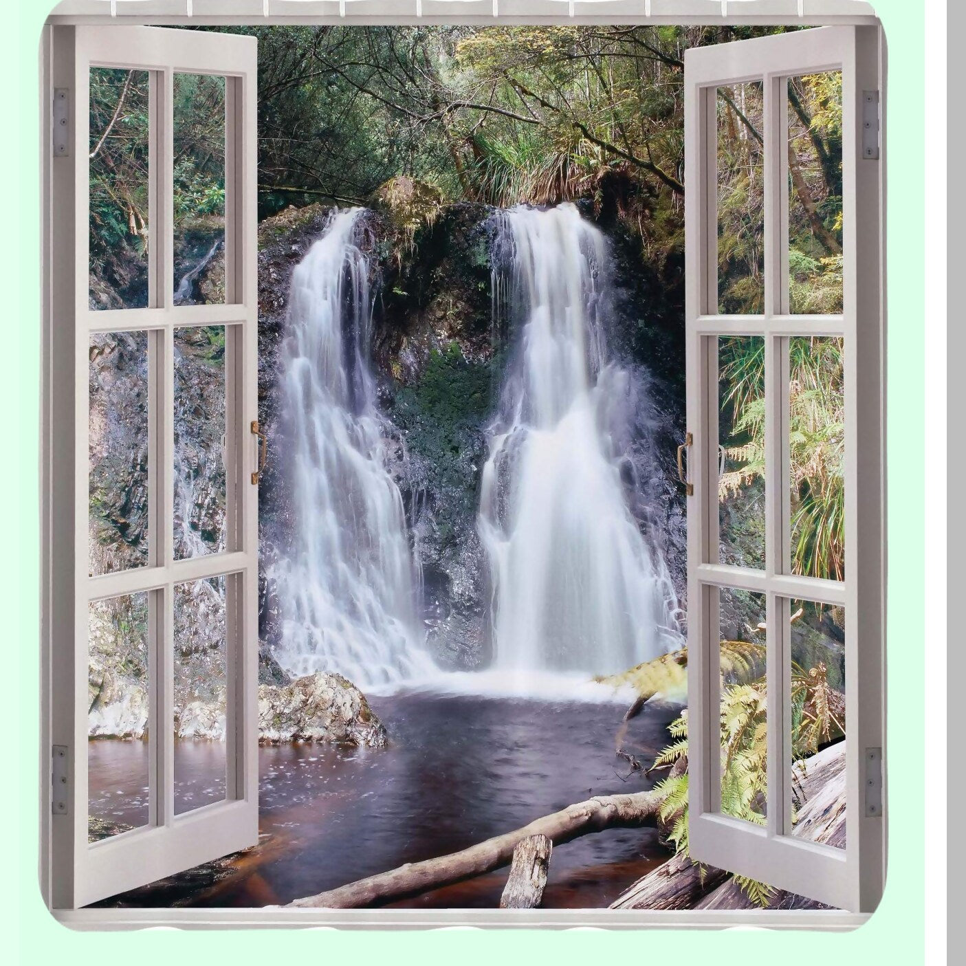 Waterfall Shower Curtain 69x75 Brown Green